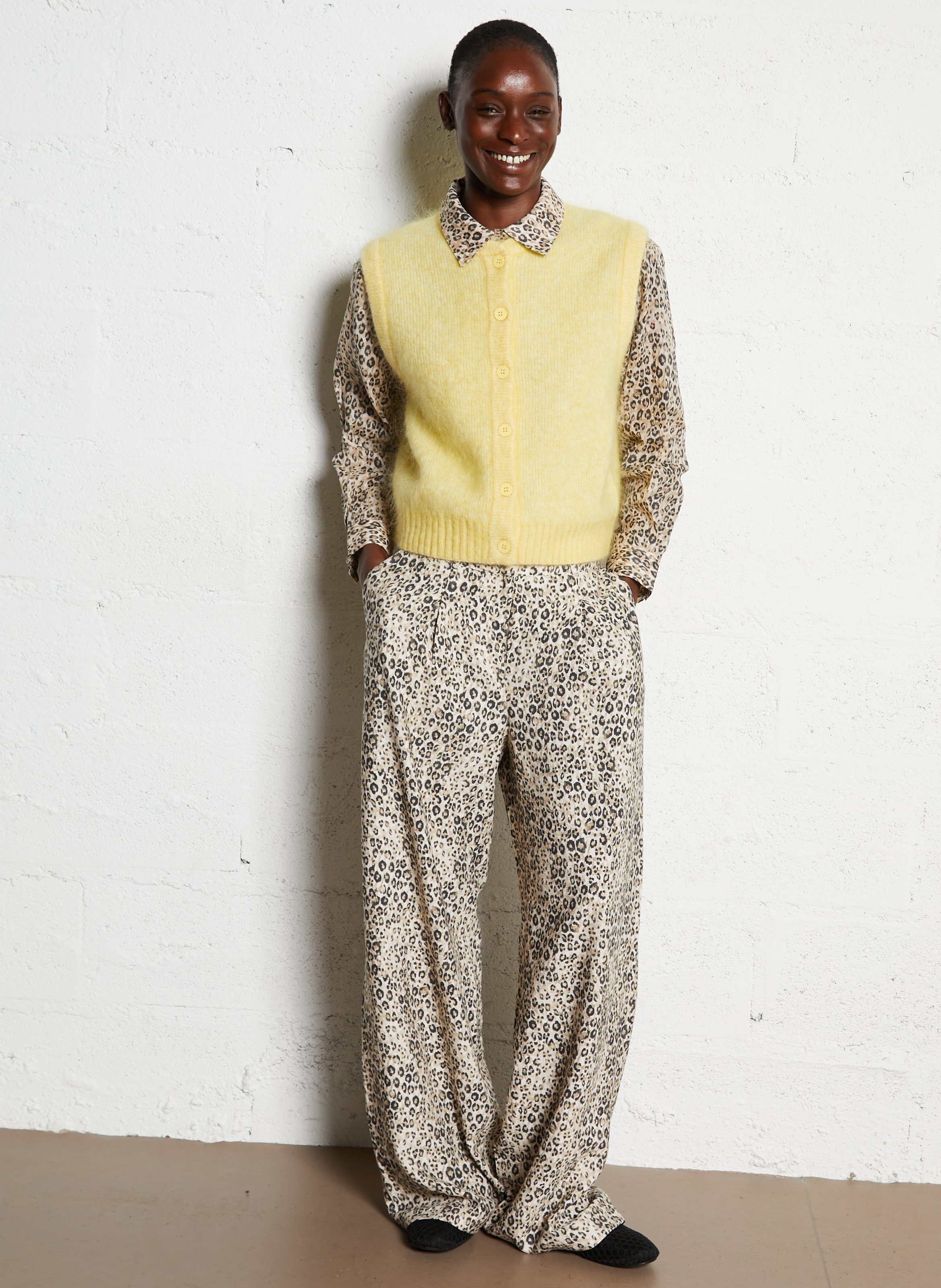 Straight mohair-blend cardigan MAISON 123 Yellow