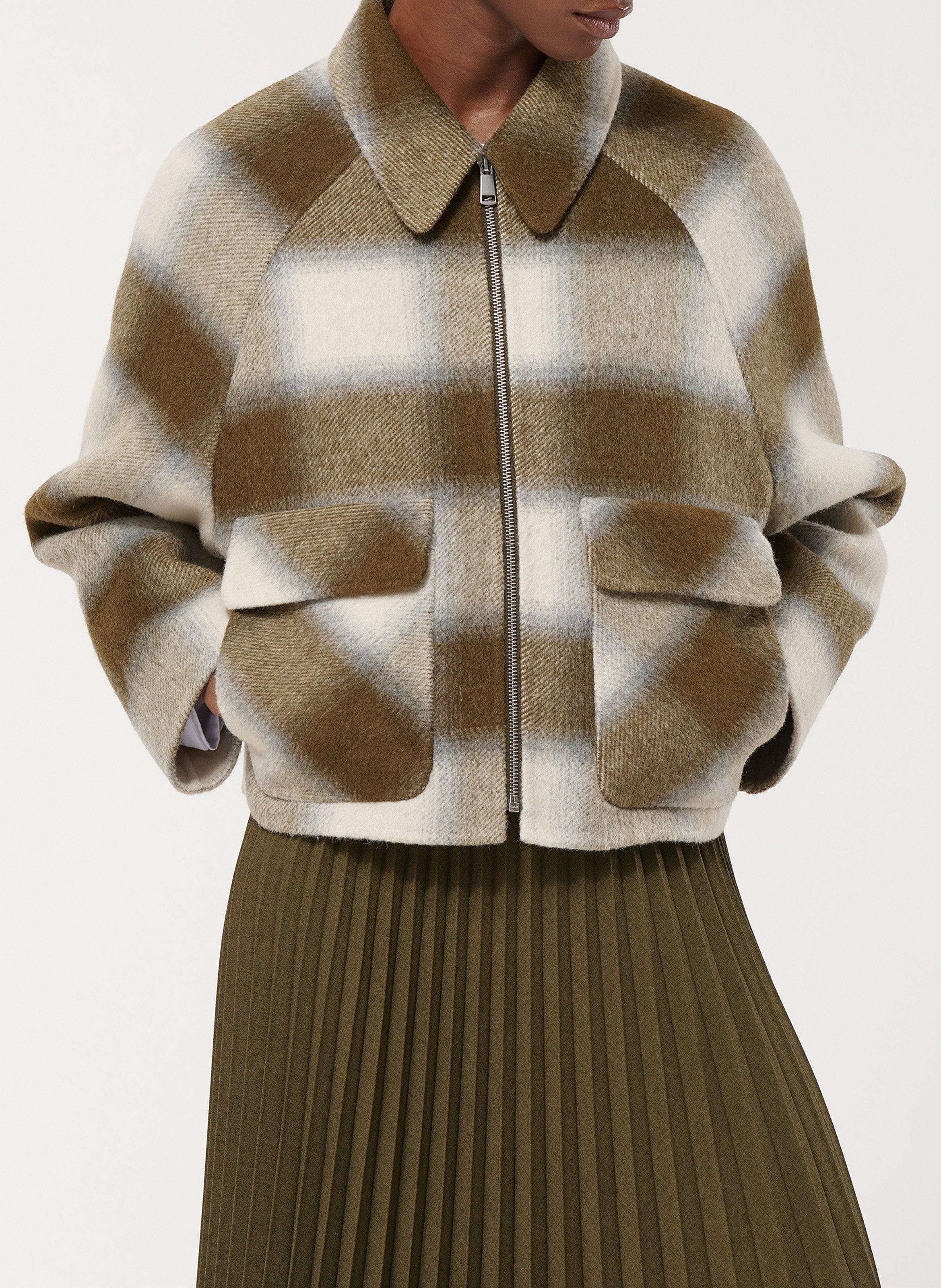 Veste ample col classique à carreaux en laine mélangée HUMILITY Vert