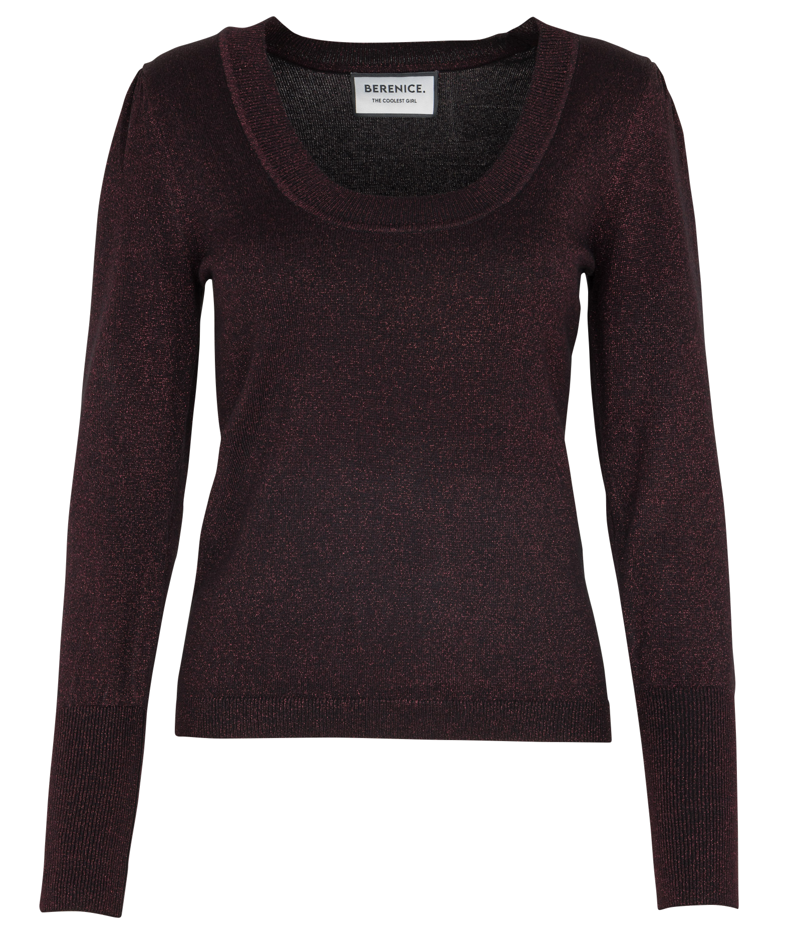 Gerade geschnittener Rundhalsausschnitt-Pullover aus metallischer Baumwolle BERENICE Pflaume