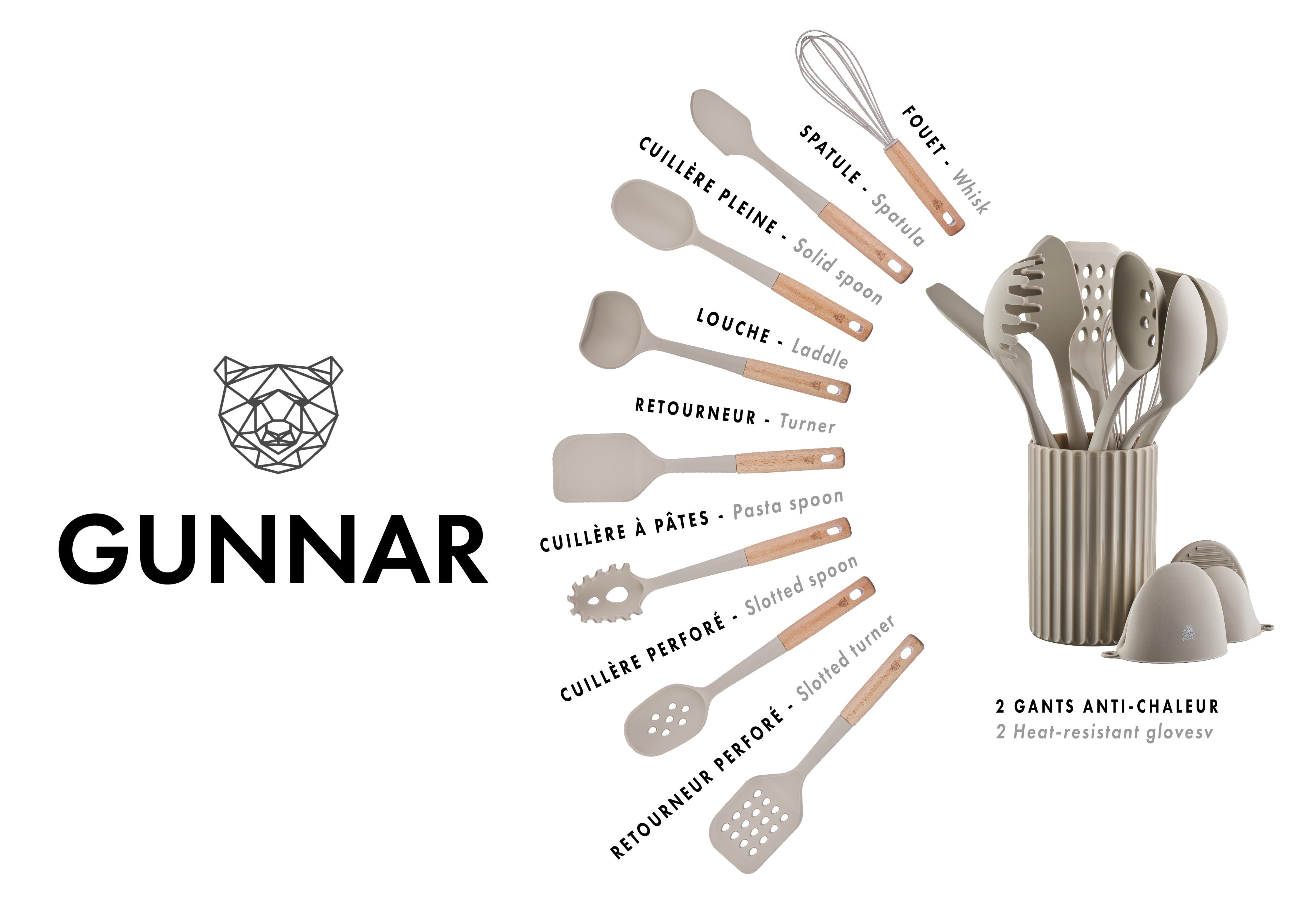 Gunnar Wooden and Silicone Kitchen Utensil Set - 11 pieces BJORN Beige