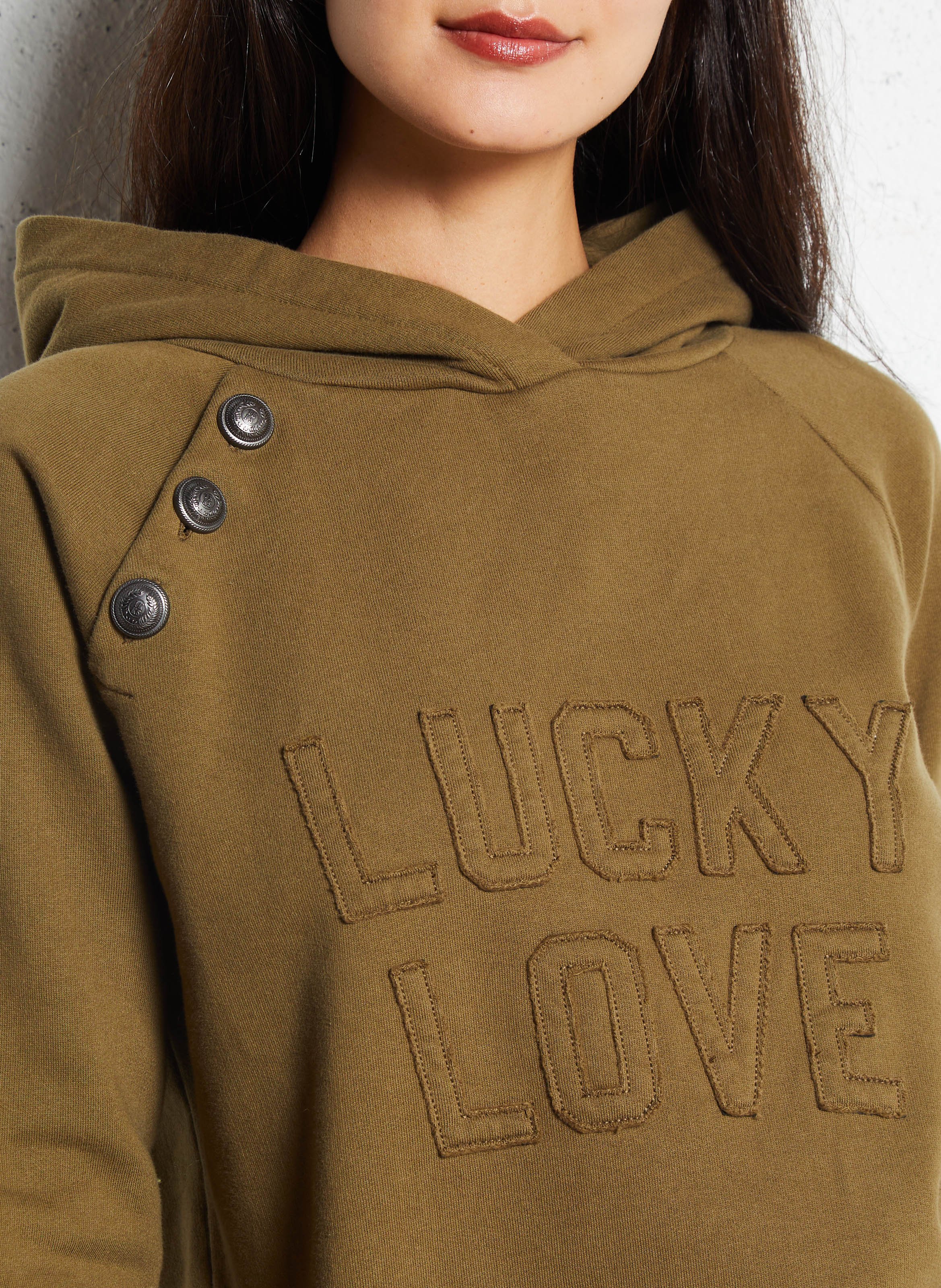 Sweat à capuche oversize en coton IKKS Kaki