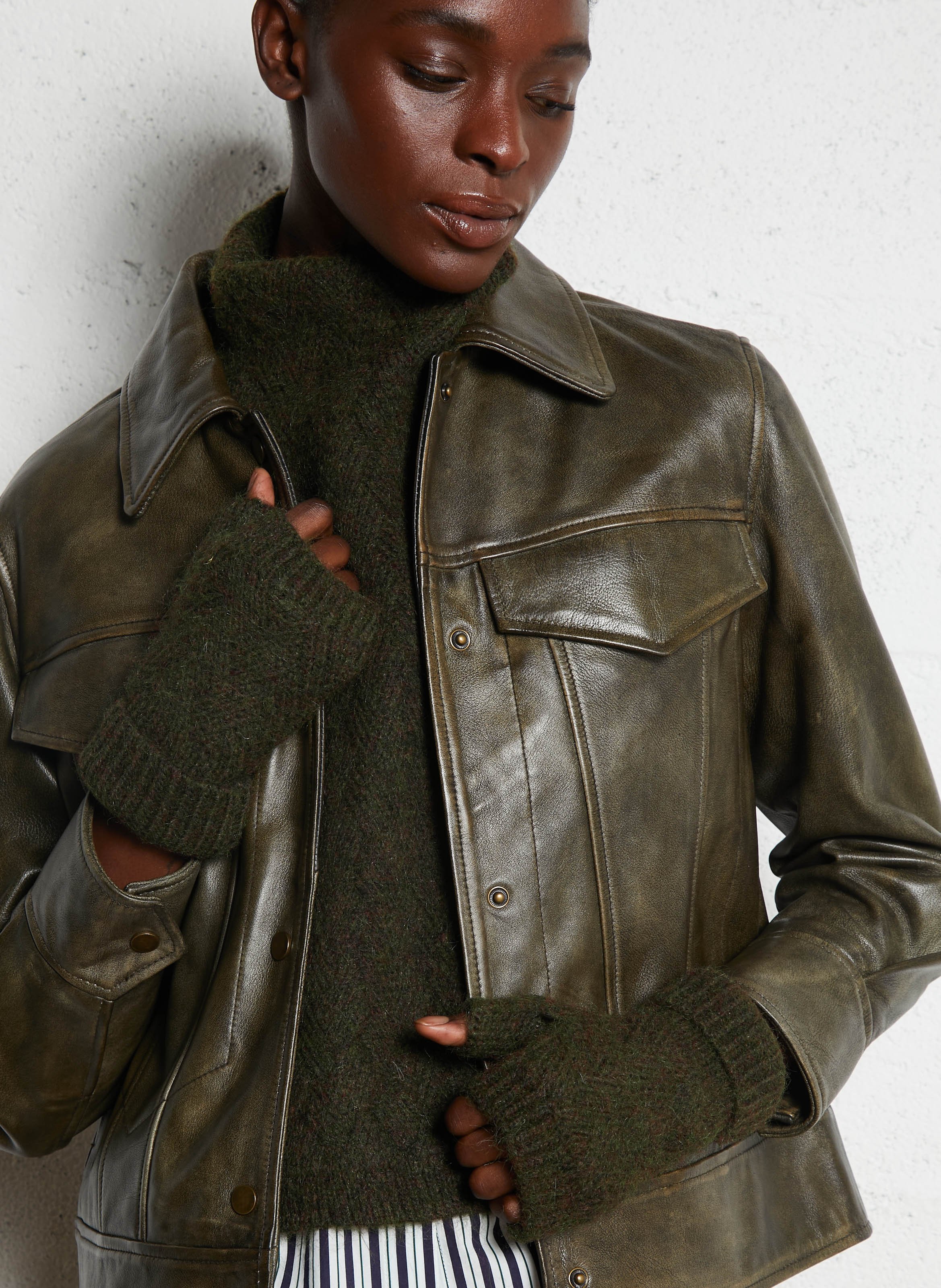 Mitaines en maille torsadée MAISON 123 Kaki