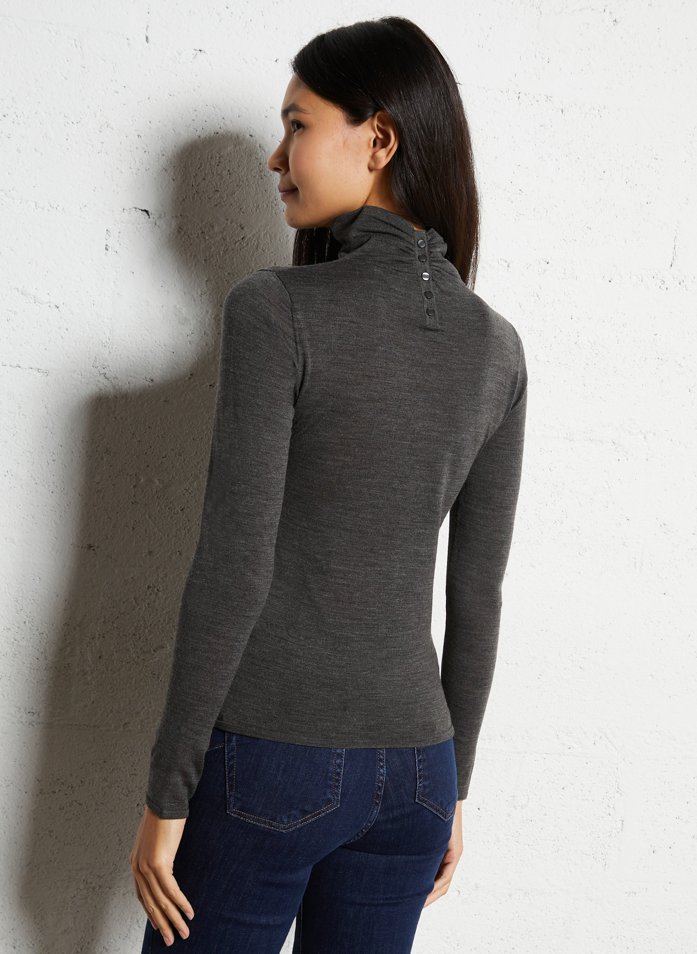 Fitted fine knit wool turtleneck sweater PETITE MENDIGOTE Black