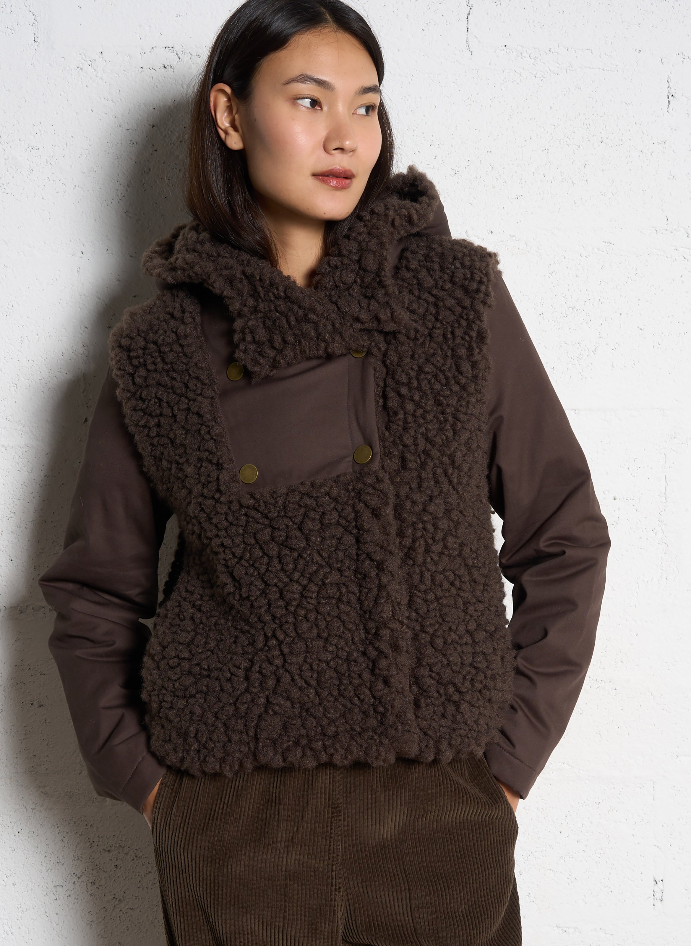 Chaqueta con cuello alto sherpa LEON & HARPER Marron