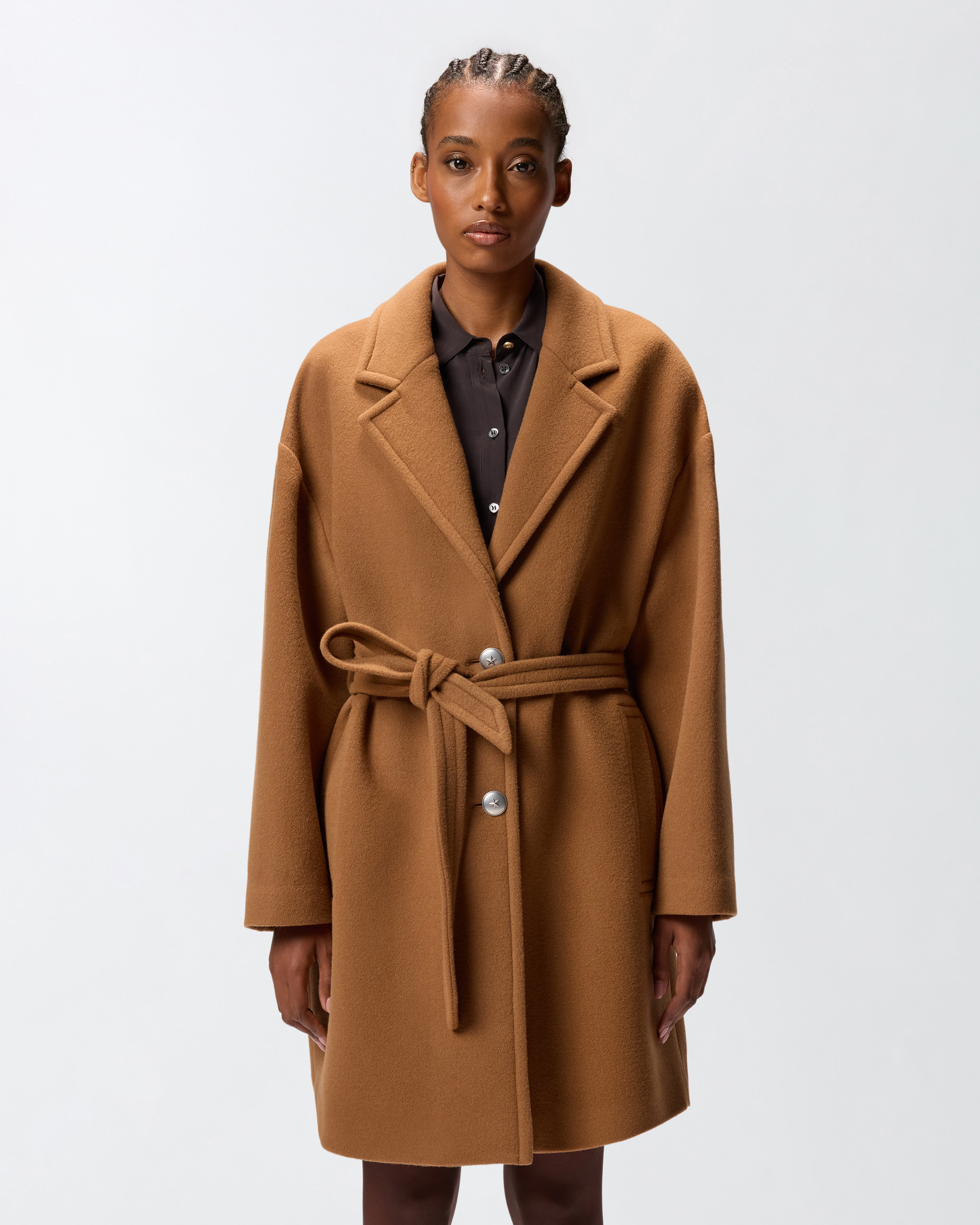 Straight coat in mixed woolen fabric PINKO Brown