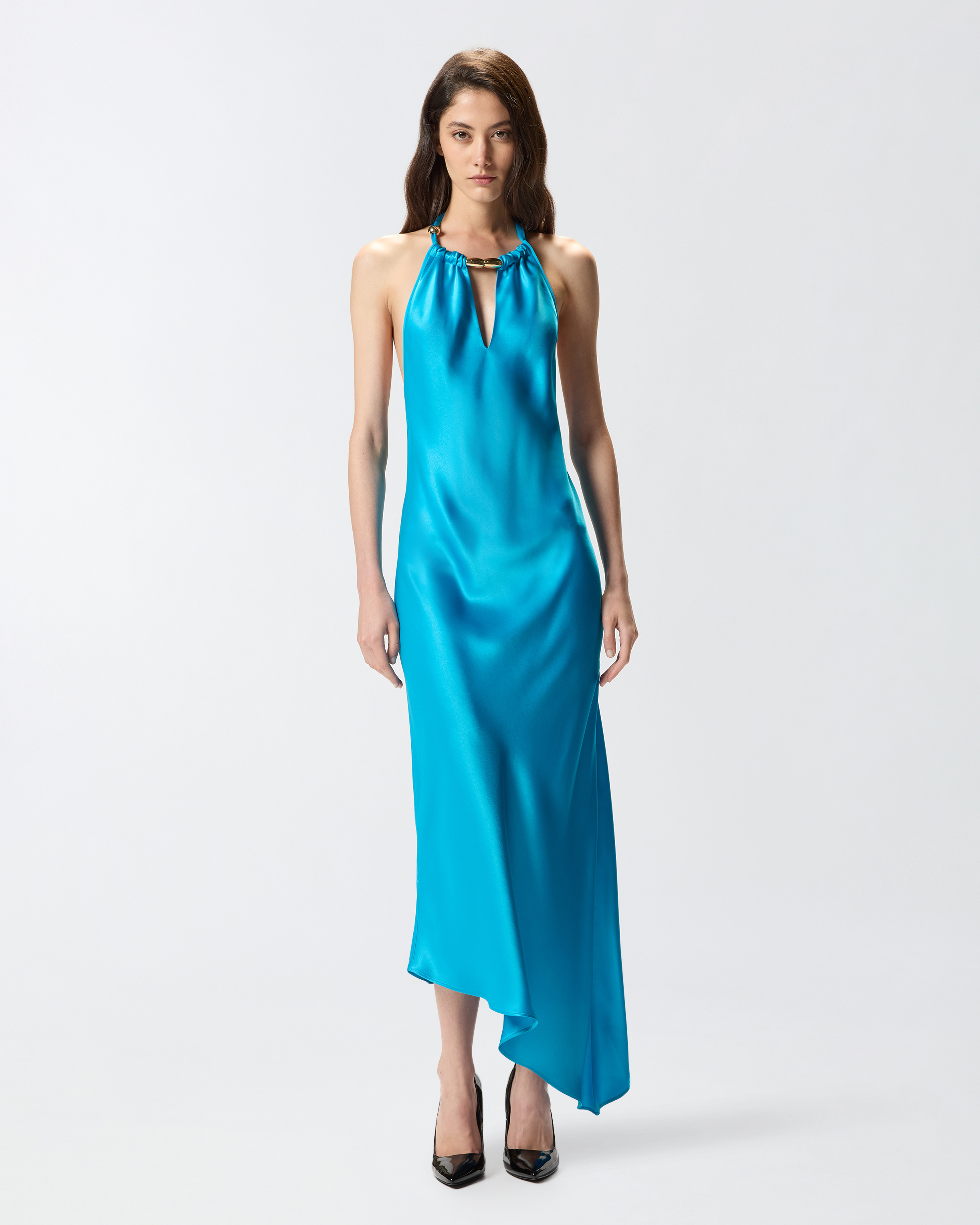 Long dress with open back PINKO Blue