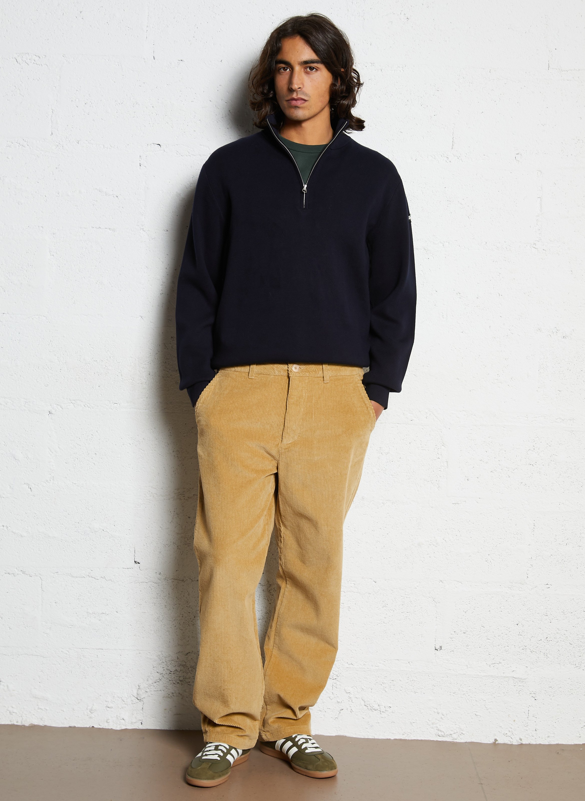 Pull droit col montant zippé en coton  SCHOTT Bleu