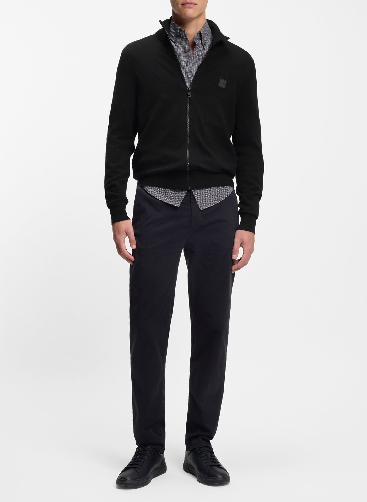 High-neck cardigan in cotton and cashmere blend BOSS Black