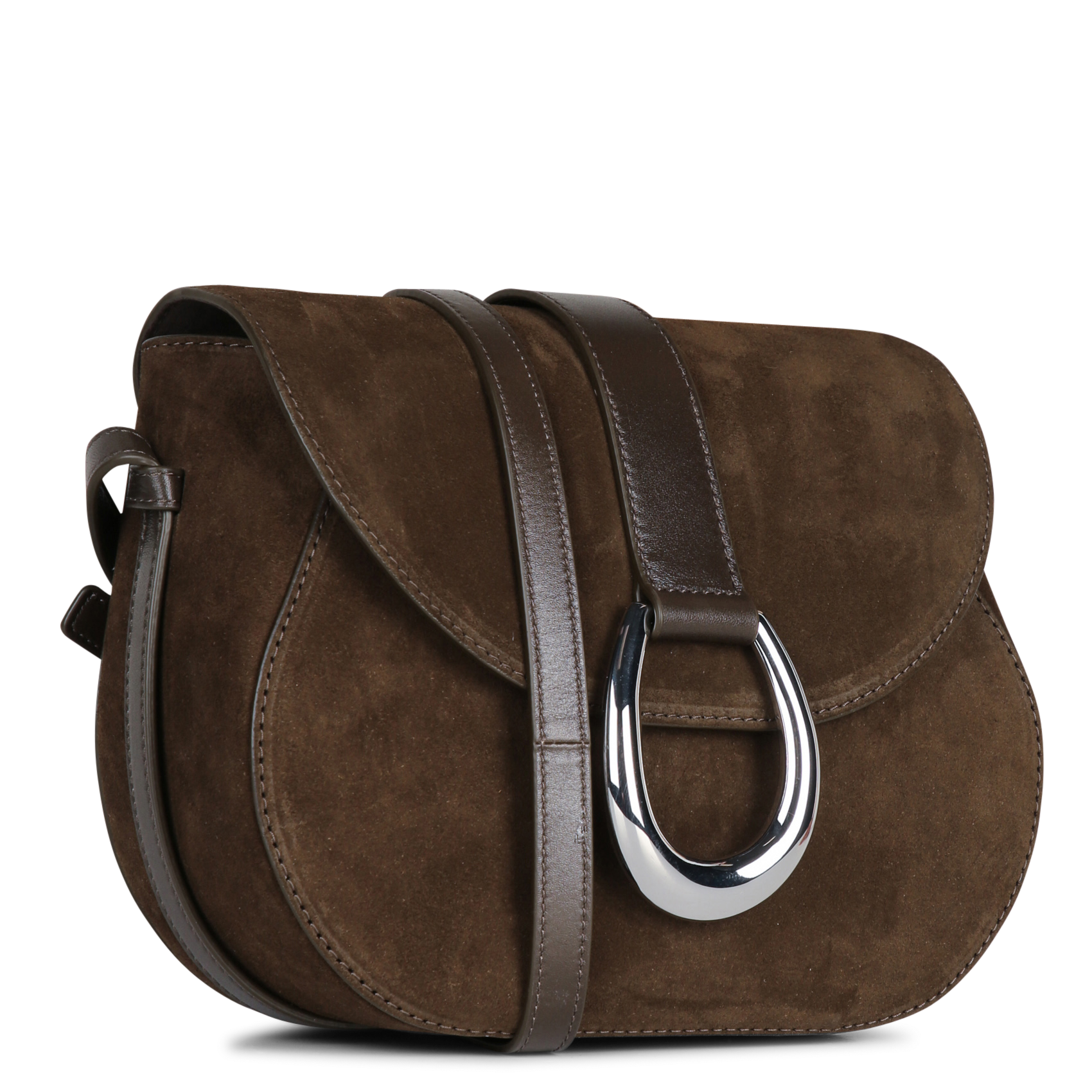 Sac bandoulière à rabat en daim STAUD Marron