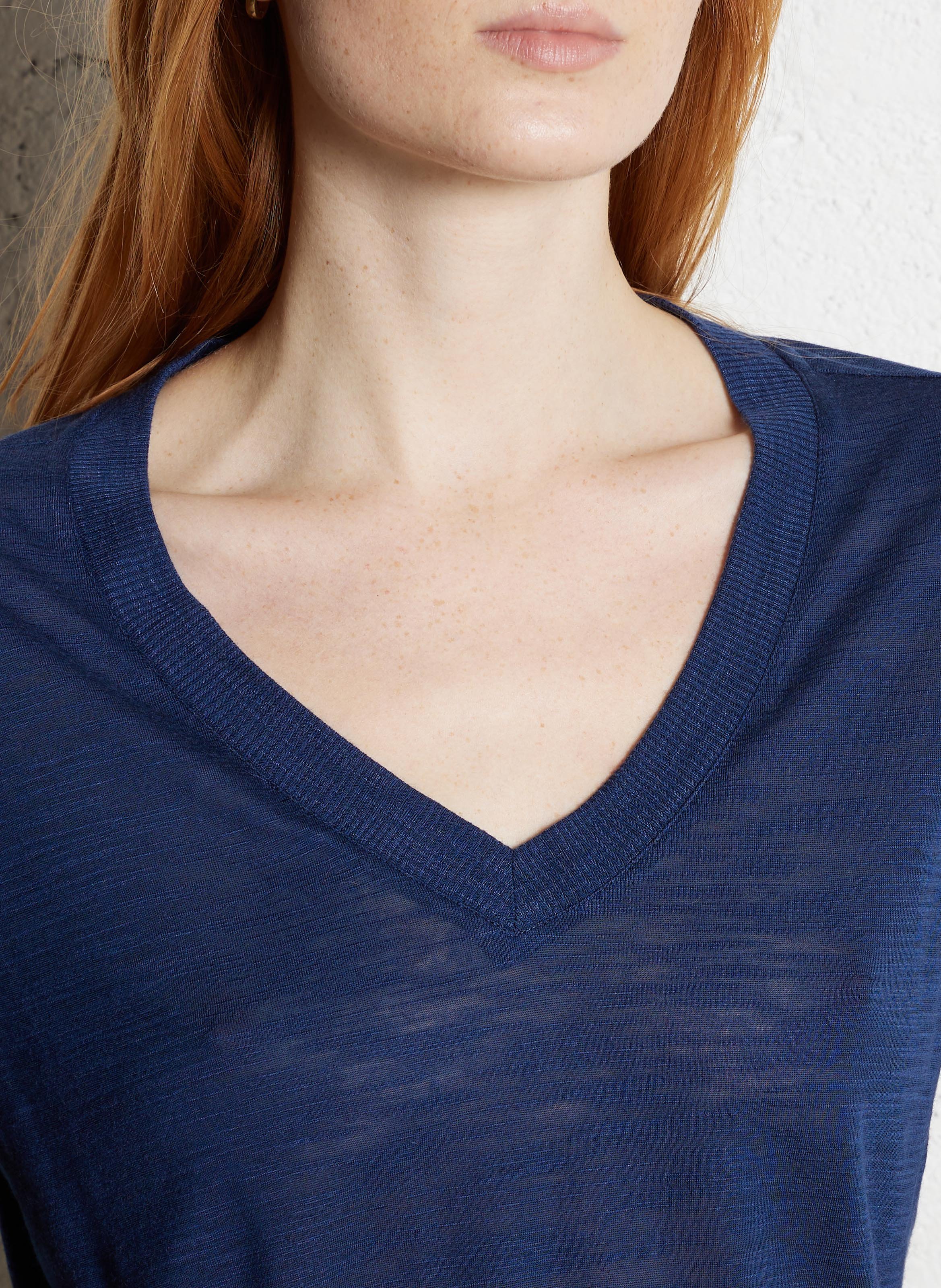 T-shirt met V-hals en lange mouwen in effen kleur BENSIMON Blauw