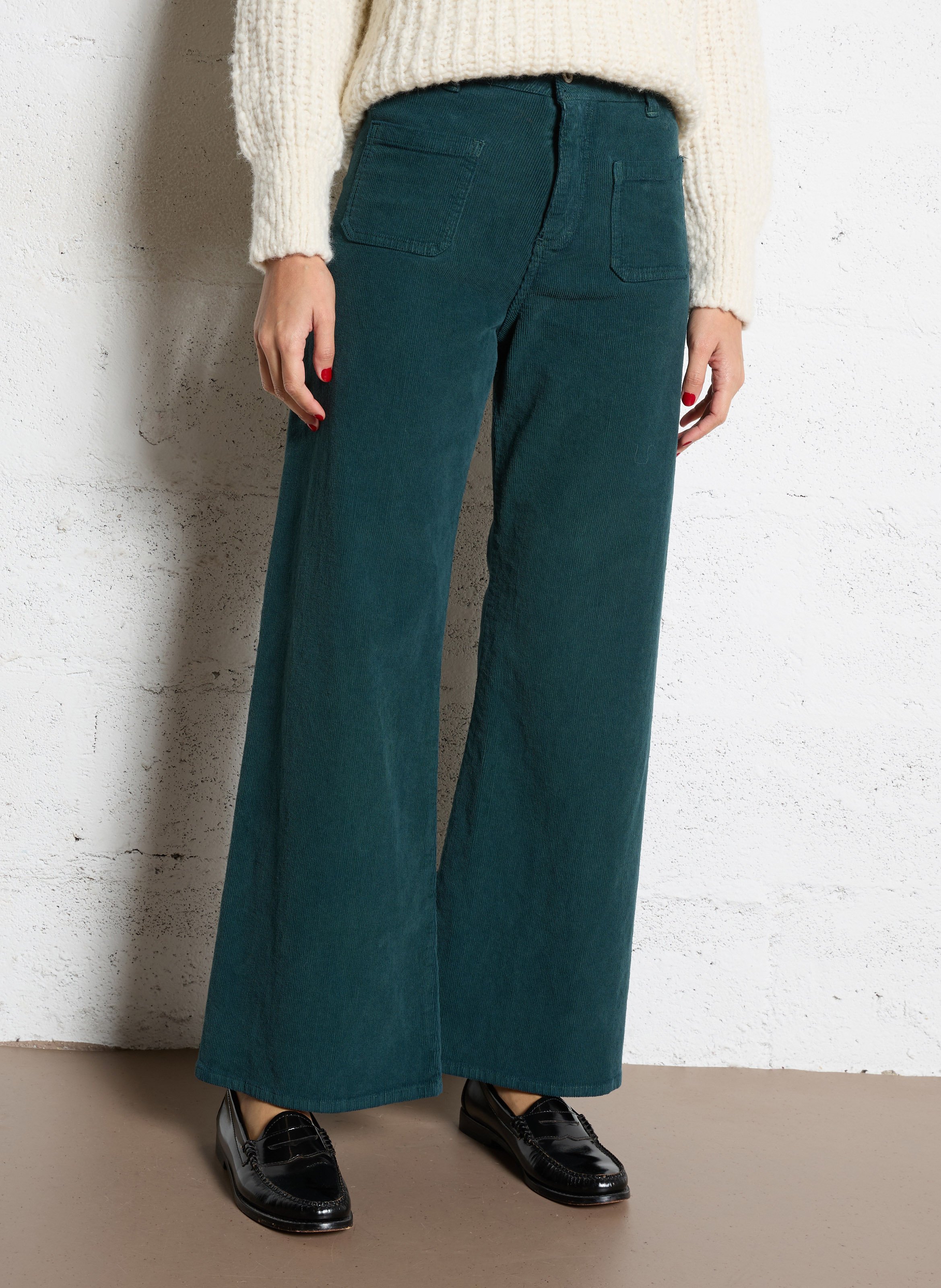 Broek met wijd uitlopende pijpen | katoenblend PLEASE