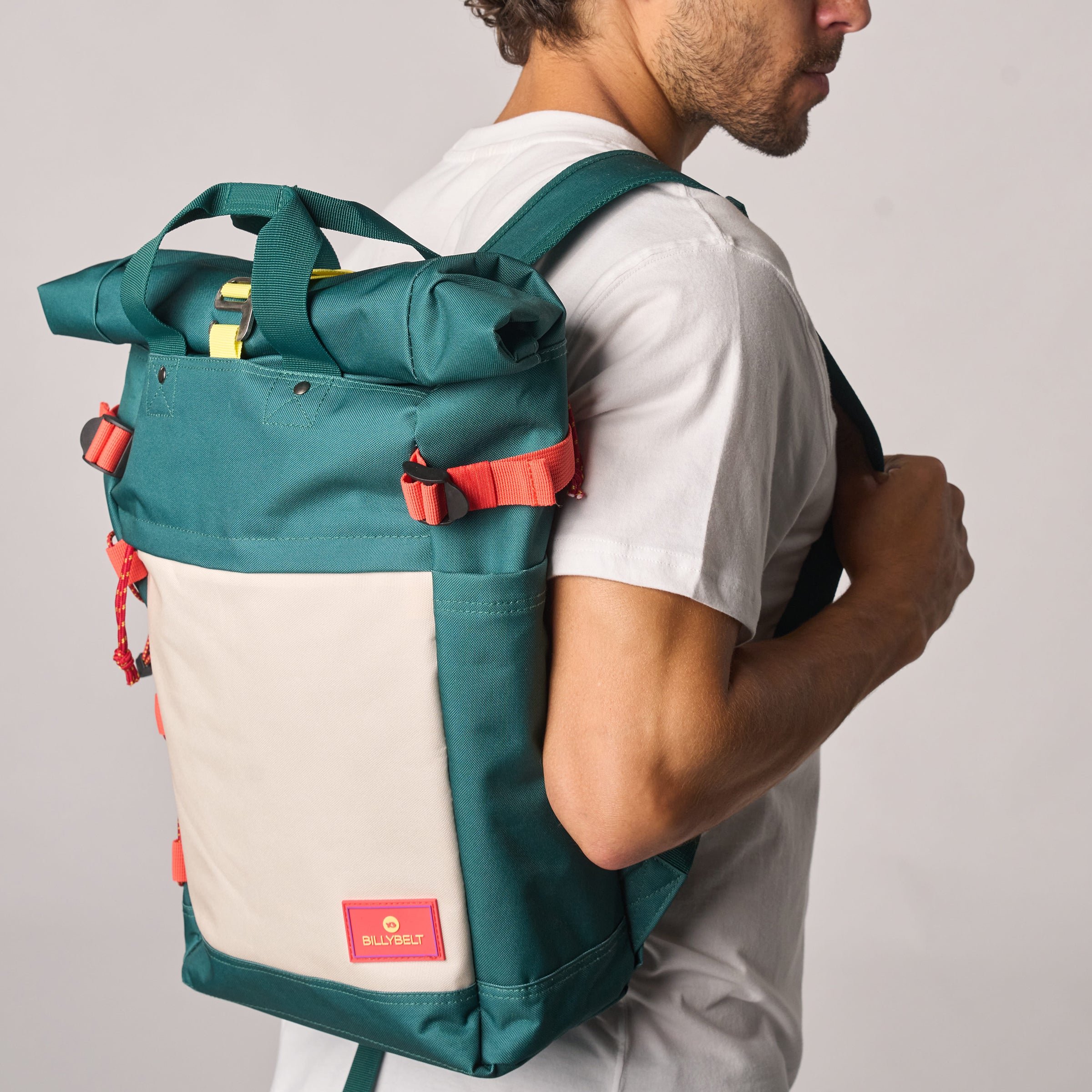Recycled polyester rolltop backpack Green