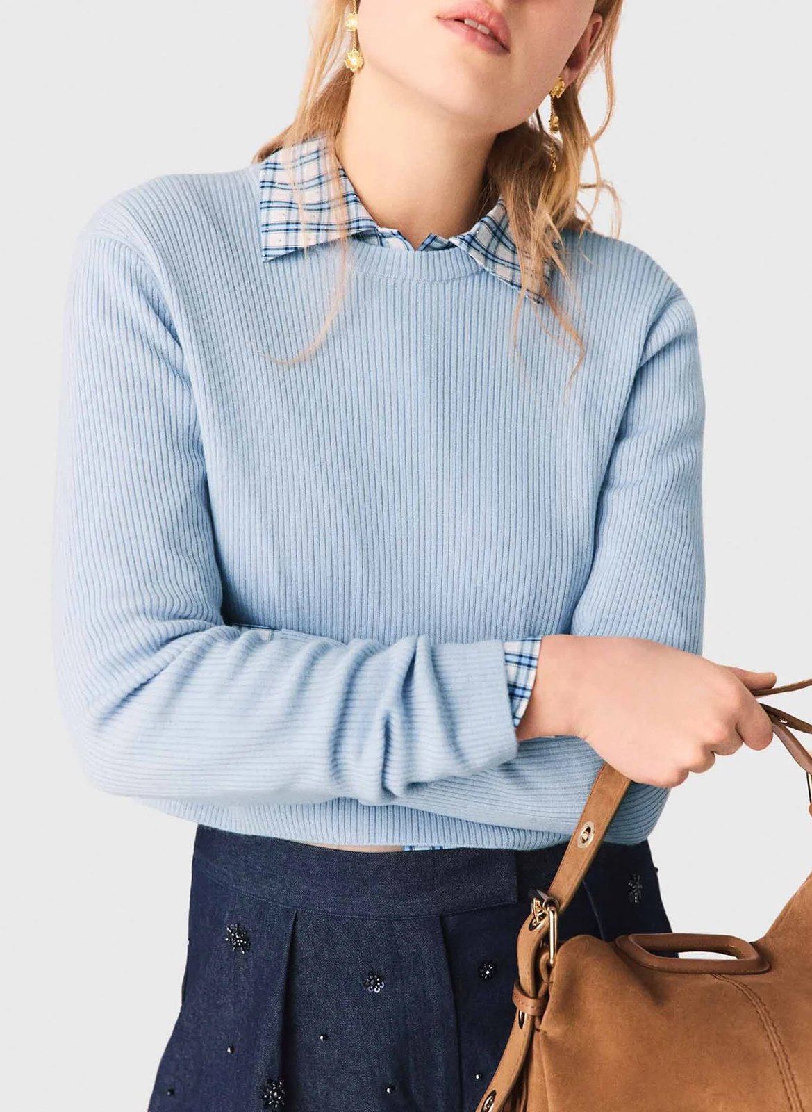 Gebreide effen trui van wol MAJE Blauw