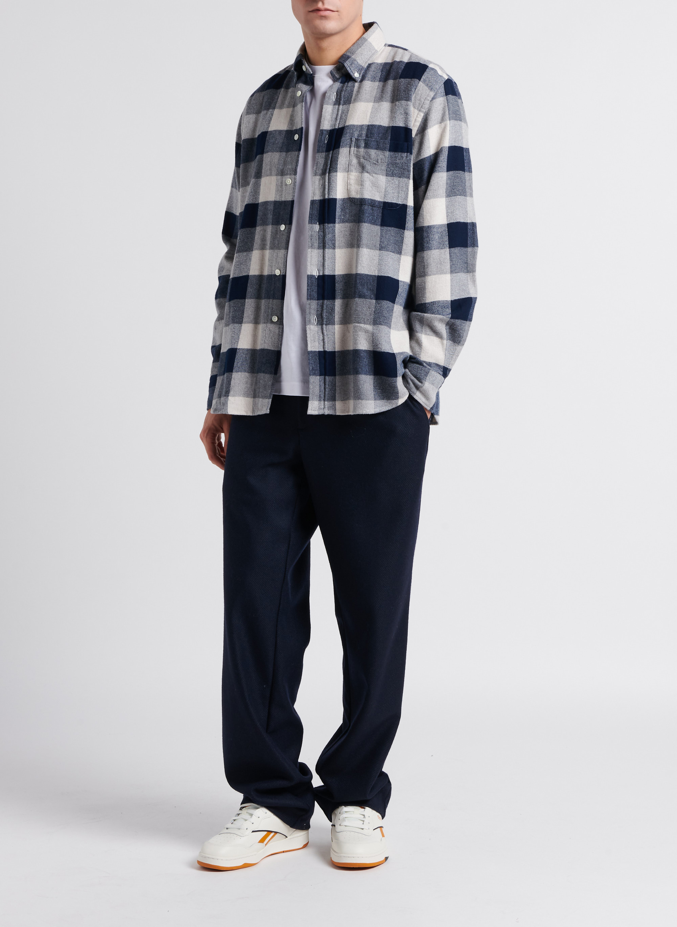 Rechte, geruite, katoenen blouse met klassieke kraag HARTFORD Blauw