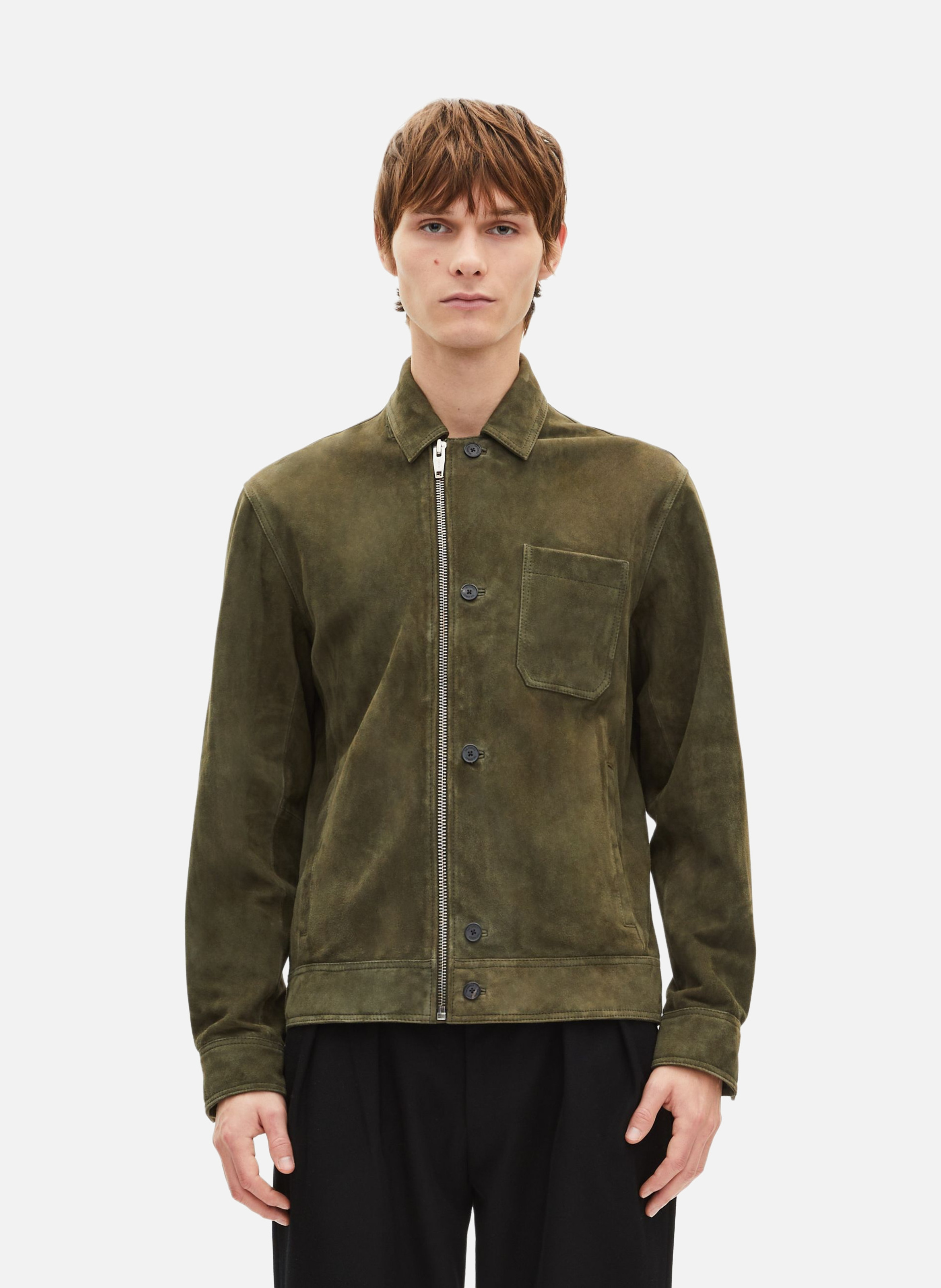 Suede jacket with offset zipper THE KOOPLES Green