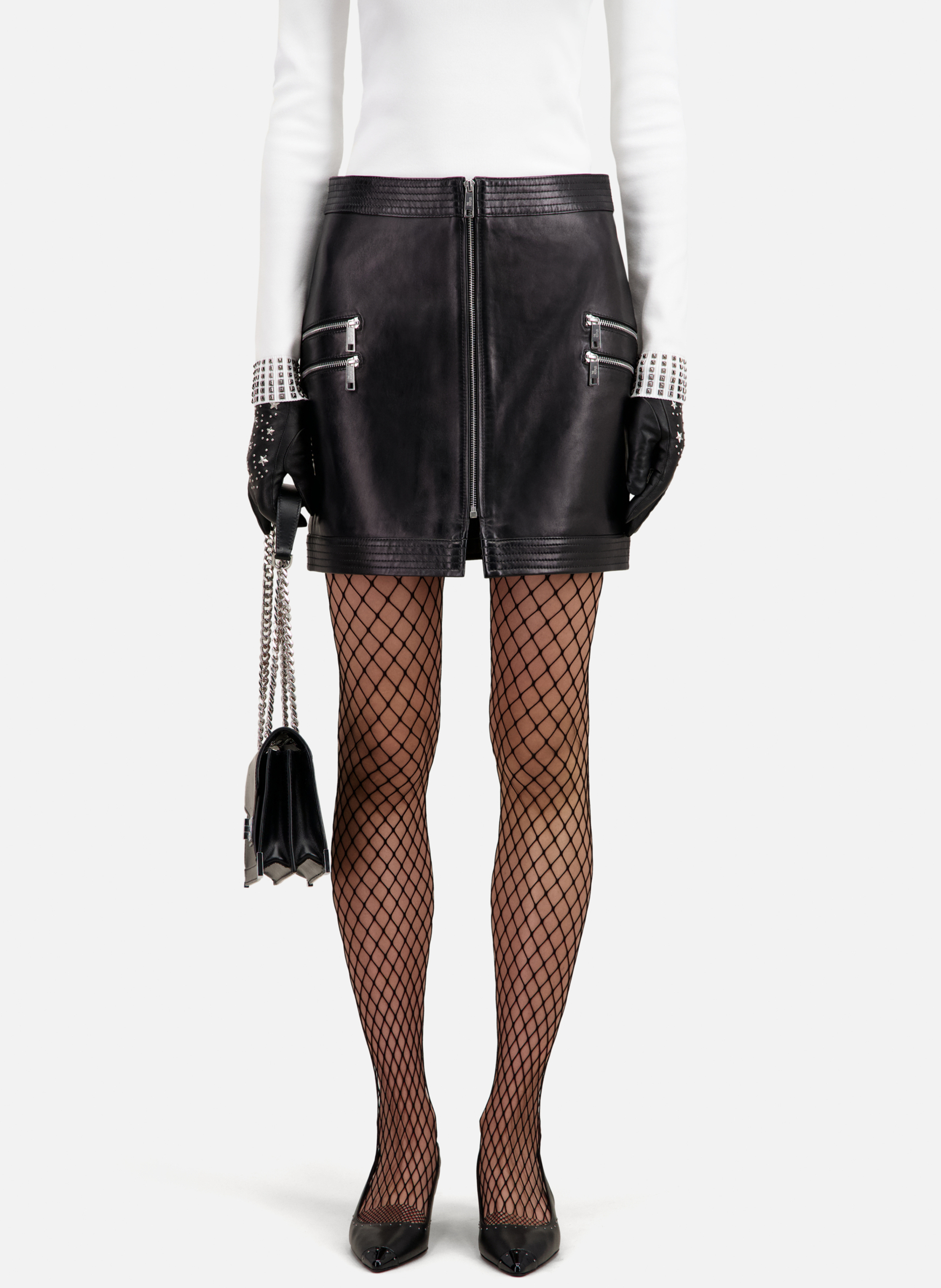 Jupe courte taille haute en cuir THE KOOPLES Noir