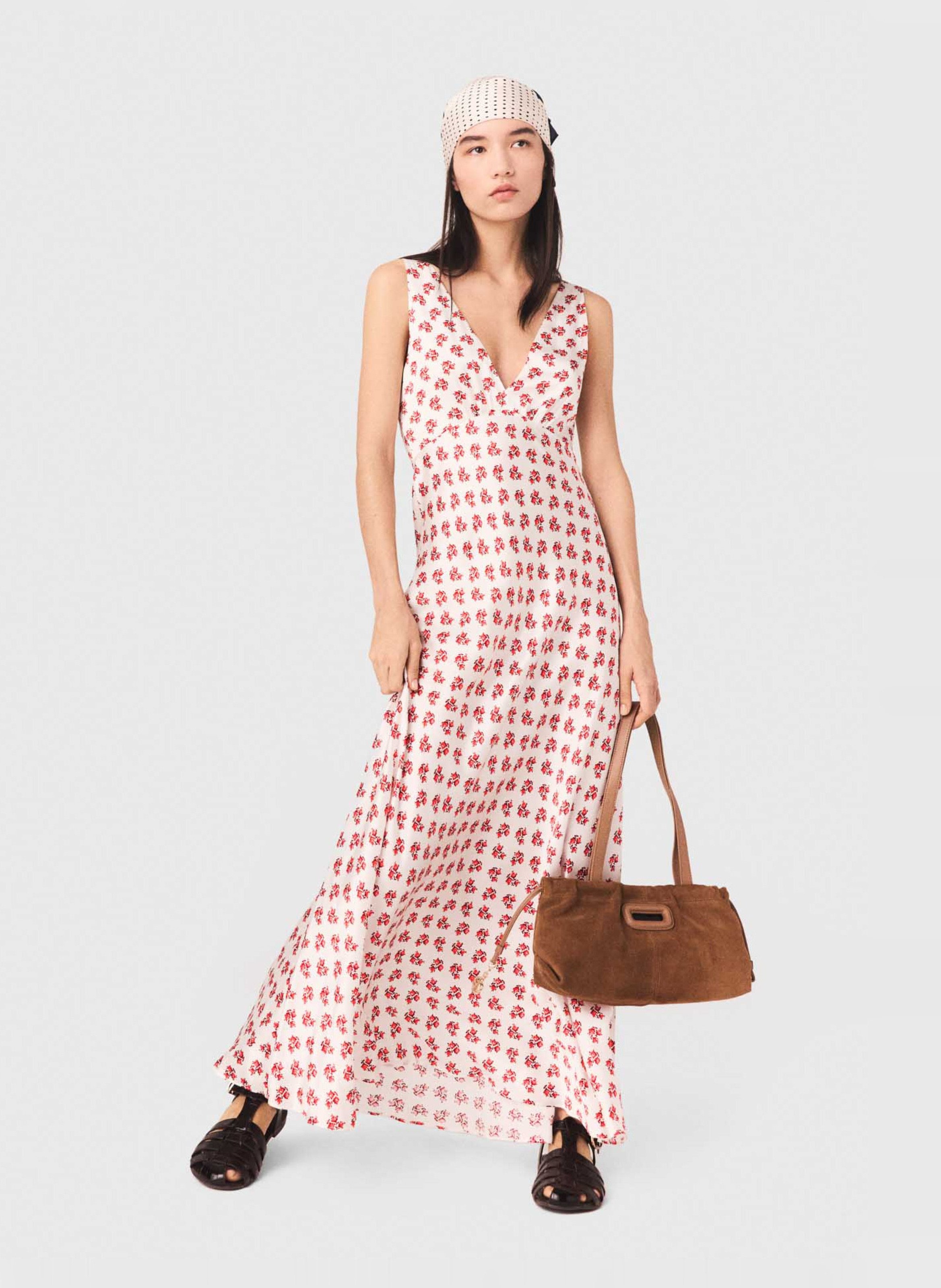 Lange uitlopende zijden jurk MAJE Rood