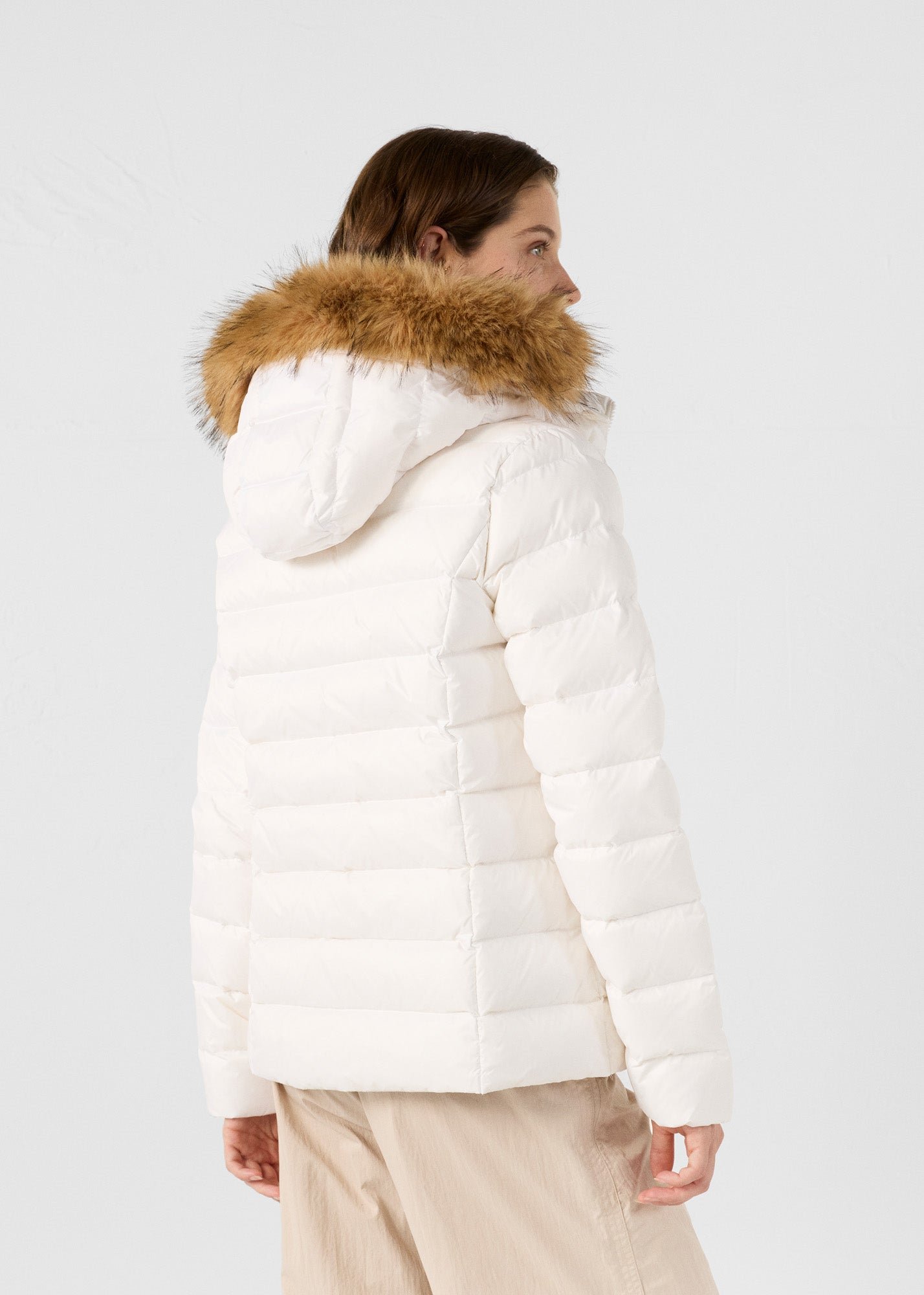 Luxury cold weather hooded puffer coat JOTT White