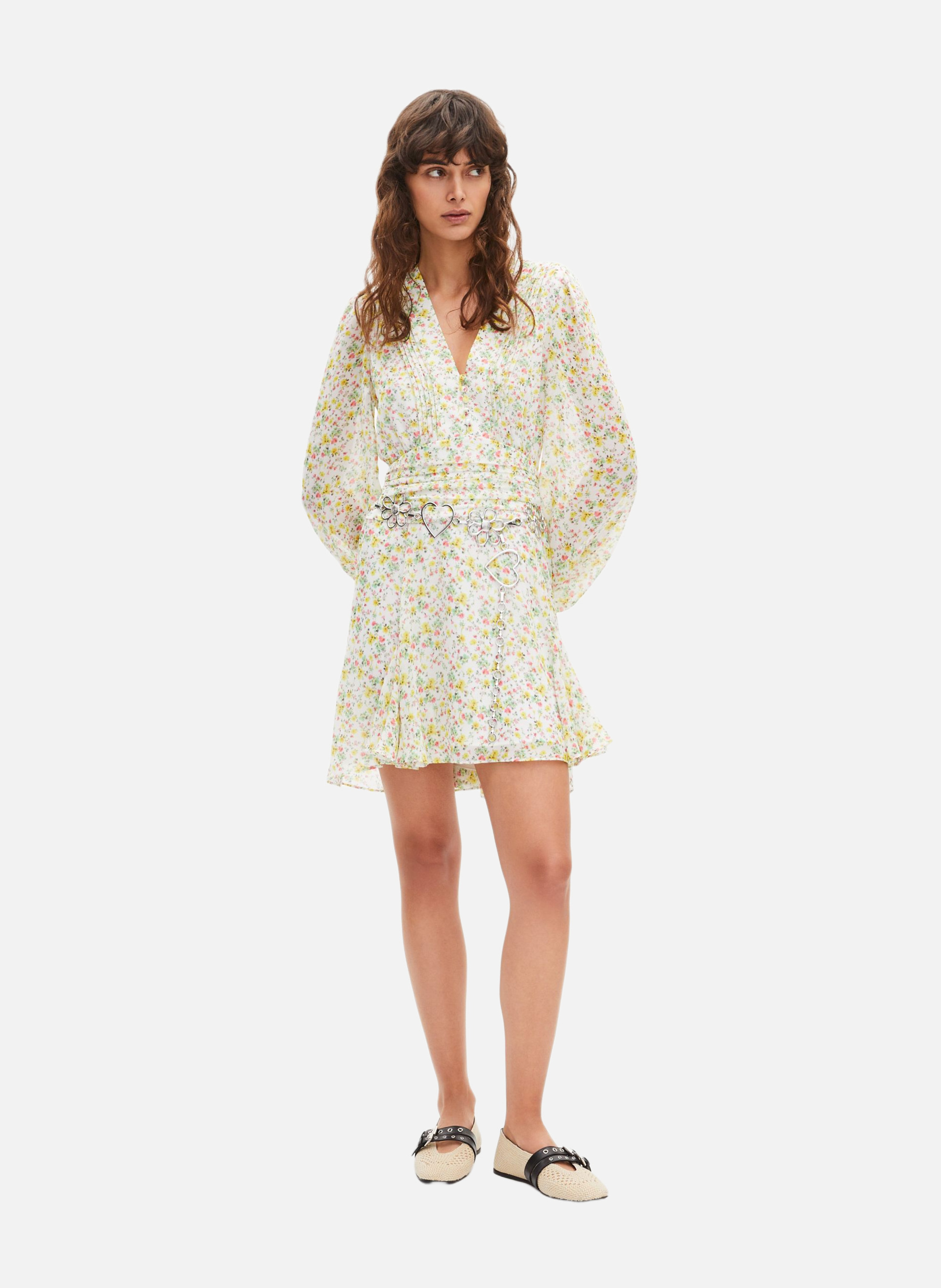 Robe courte plissée imprimé fleuri THE KOOPLES Blanc