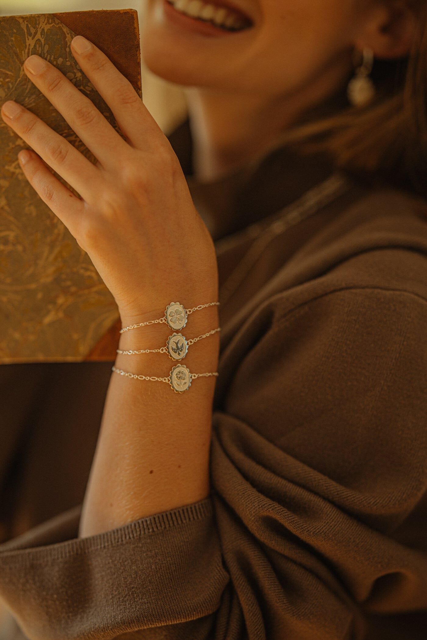 Gold-plated clover enamel bracelet Silver