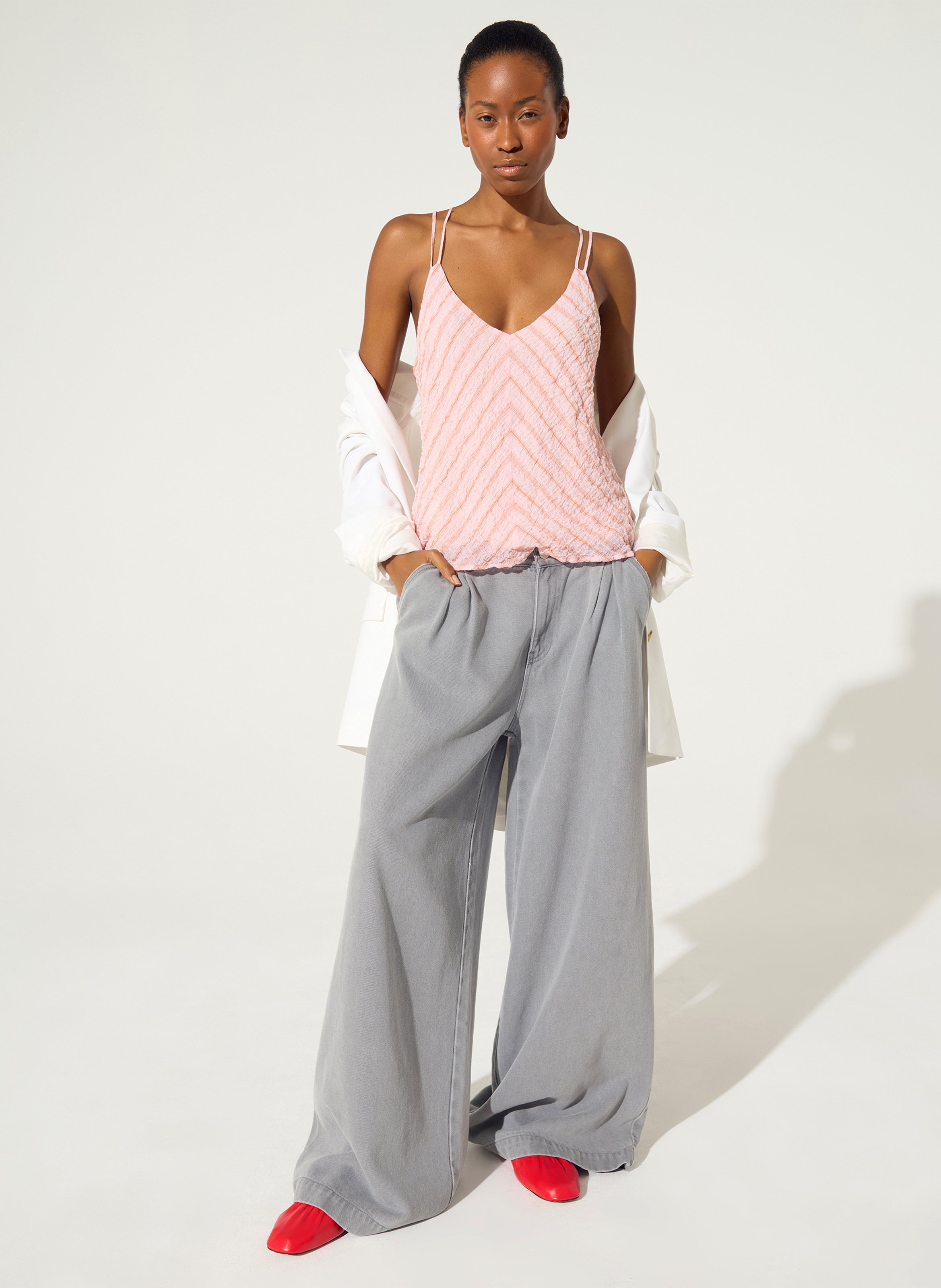 Débardeur col V en coton mélangé COTELAC ACOTE Rose