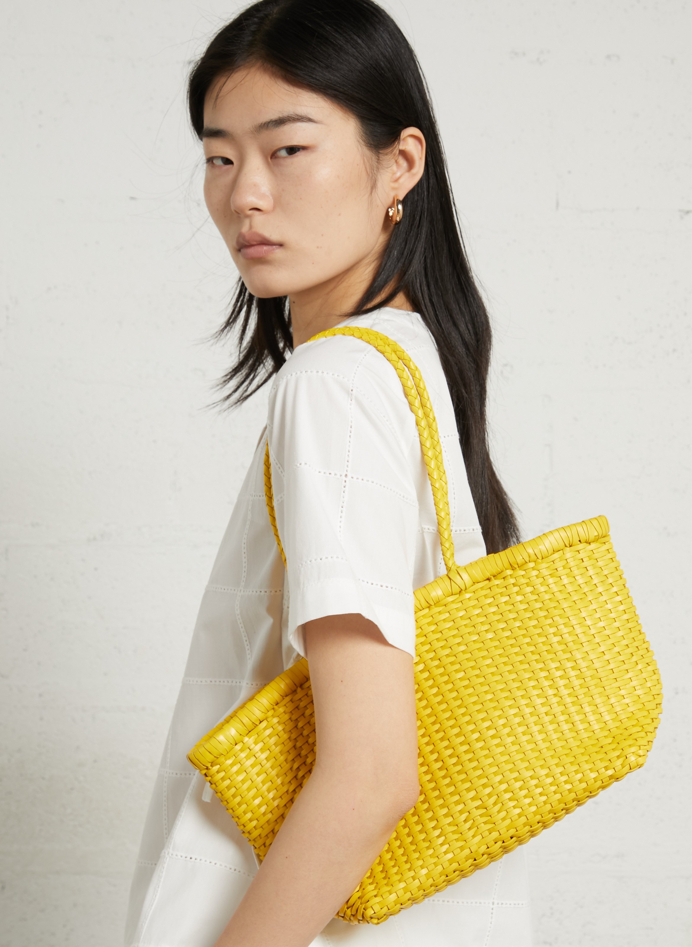 Gevlochten leren boodschappentas DRAGON DIFFUSION Geel