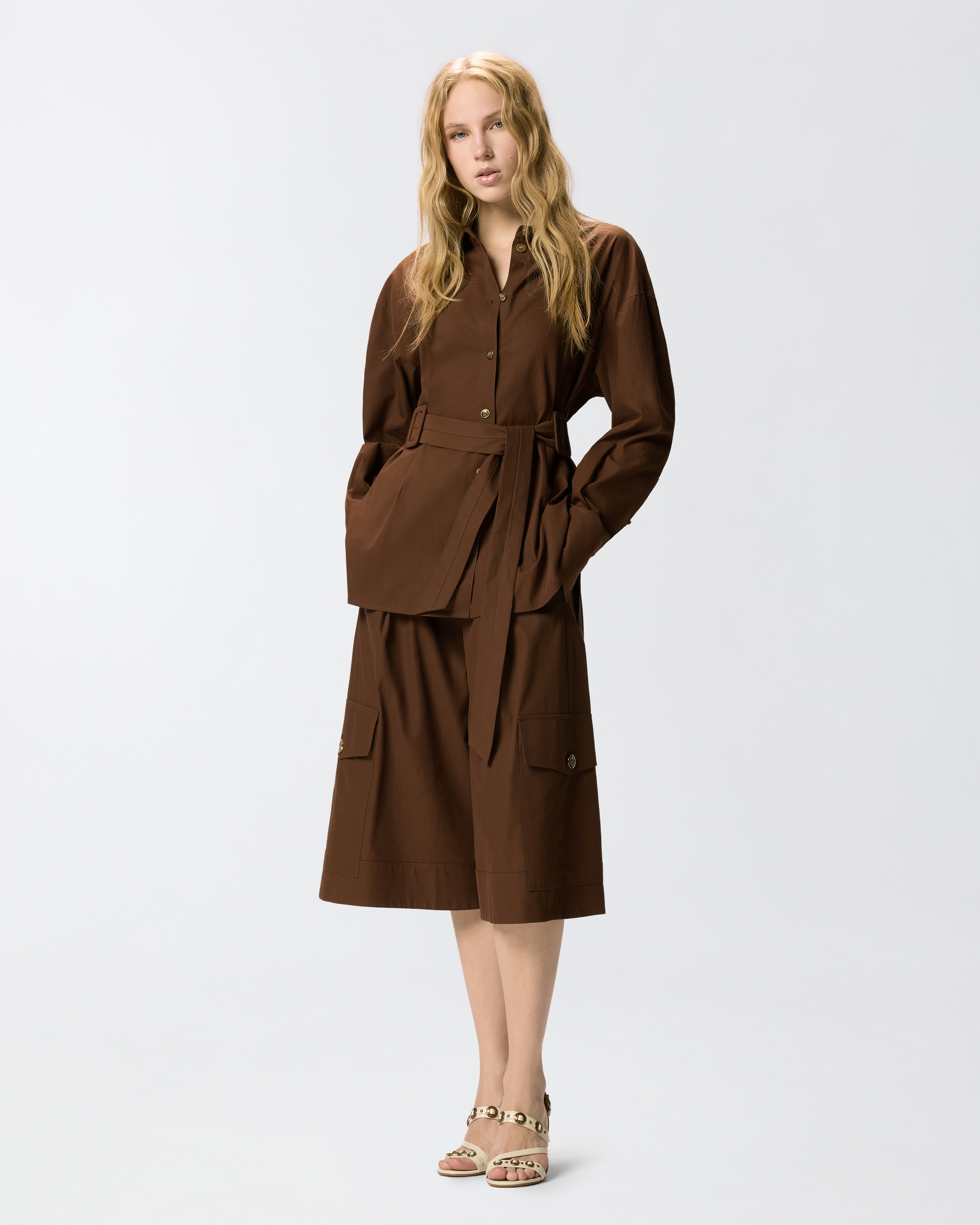 Veste ceinturée en coton PINKO Marron