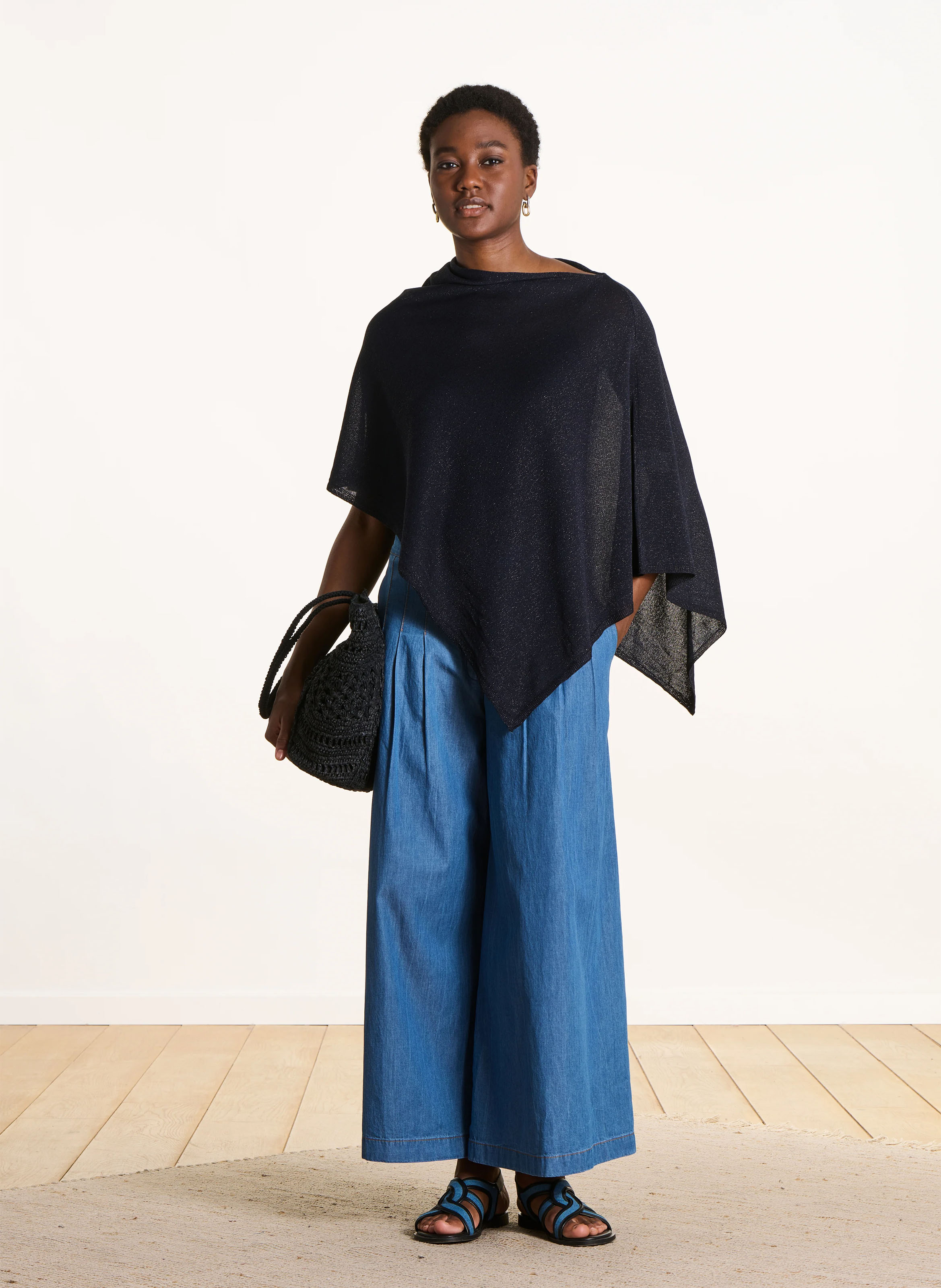 Iridescent poncho LA FEE MARABOUTEE Blue