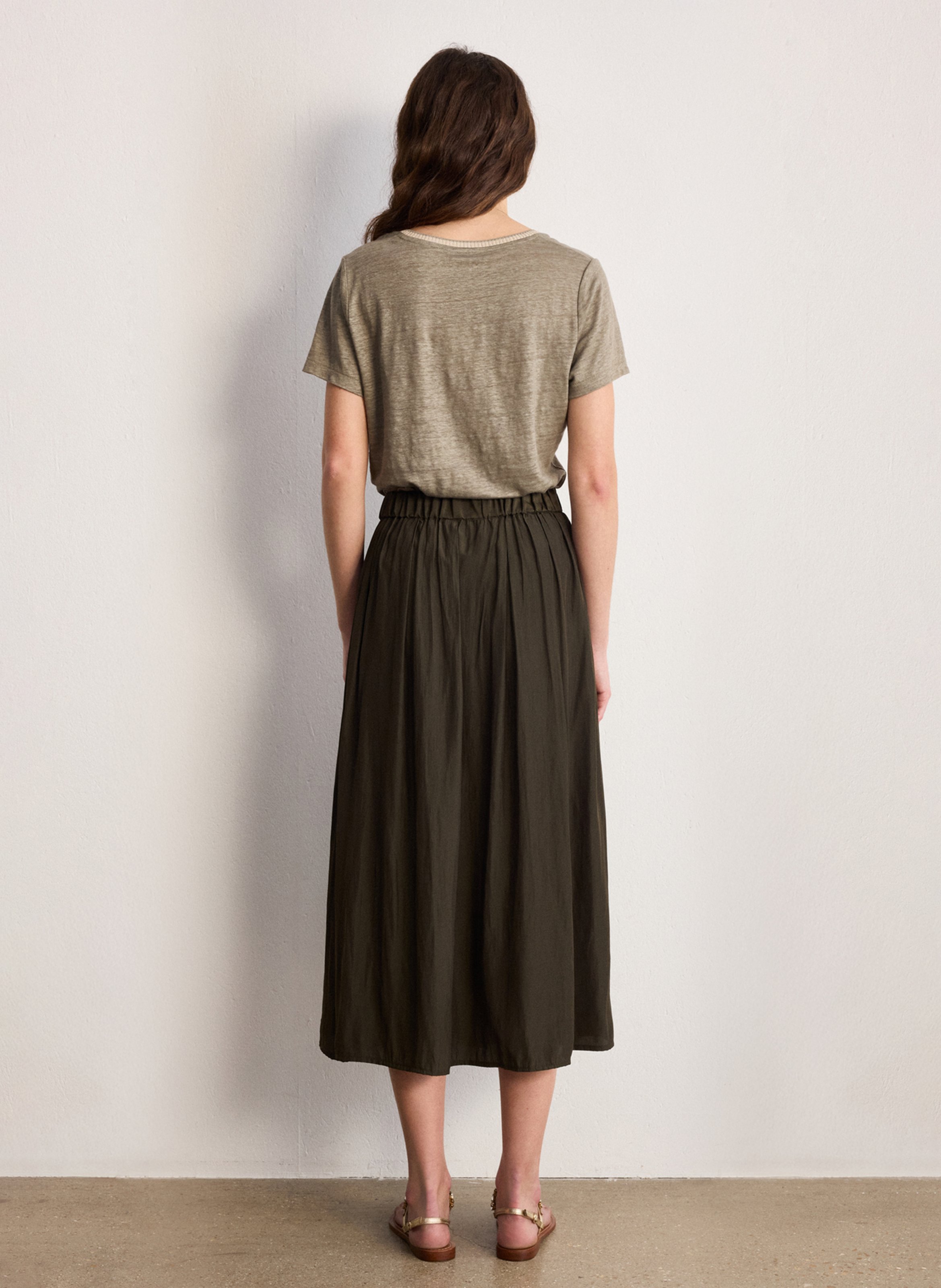 Pleated flared midi skirt PABLO Green