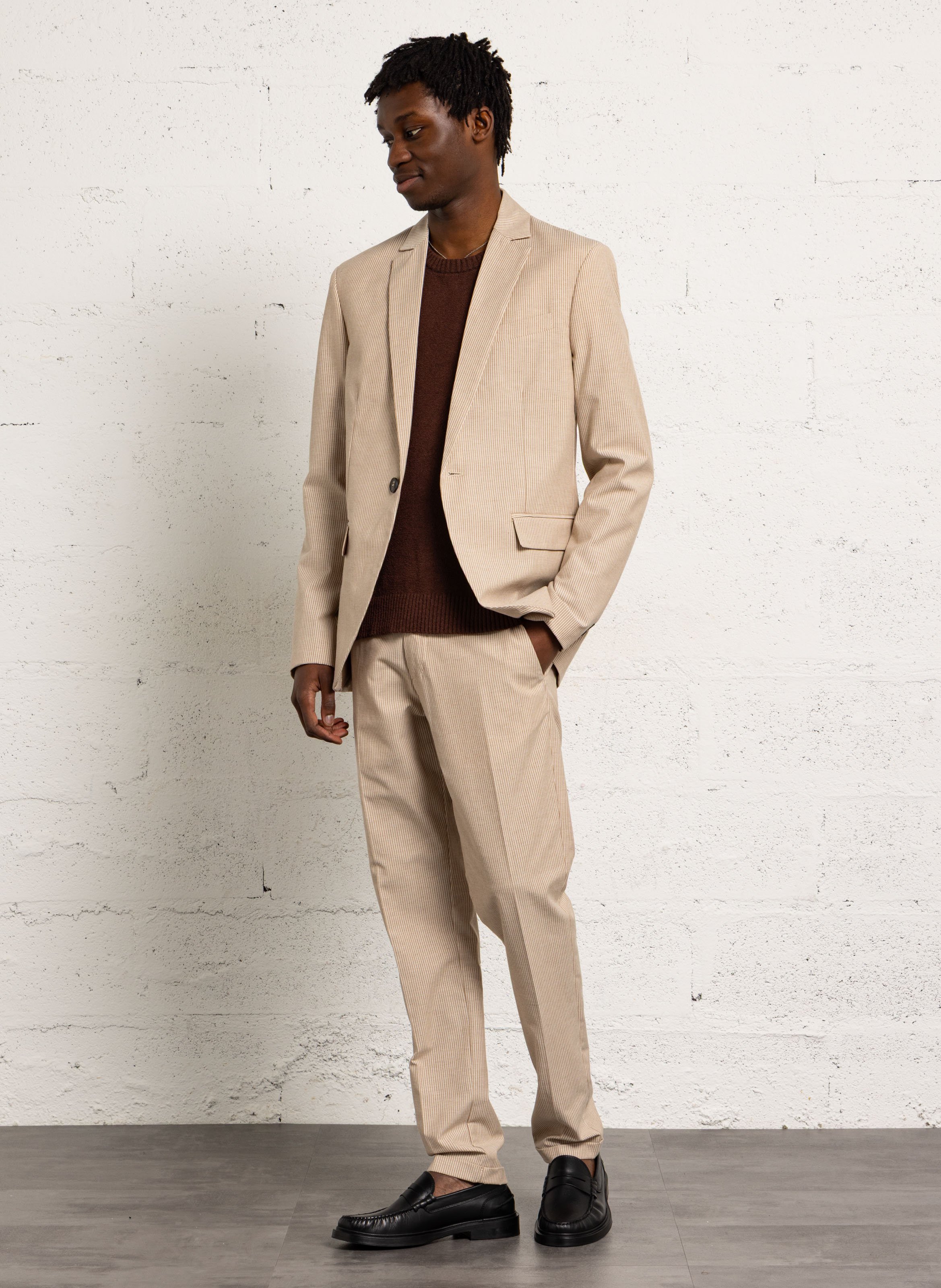 Pull col rond en coton mélangé AU PRINTEMPS PARIS Marron