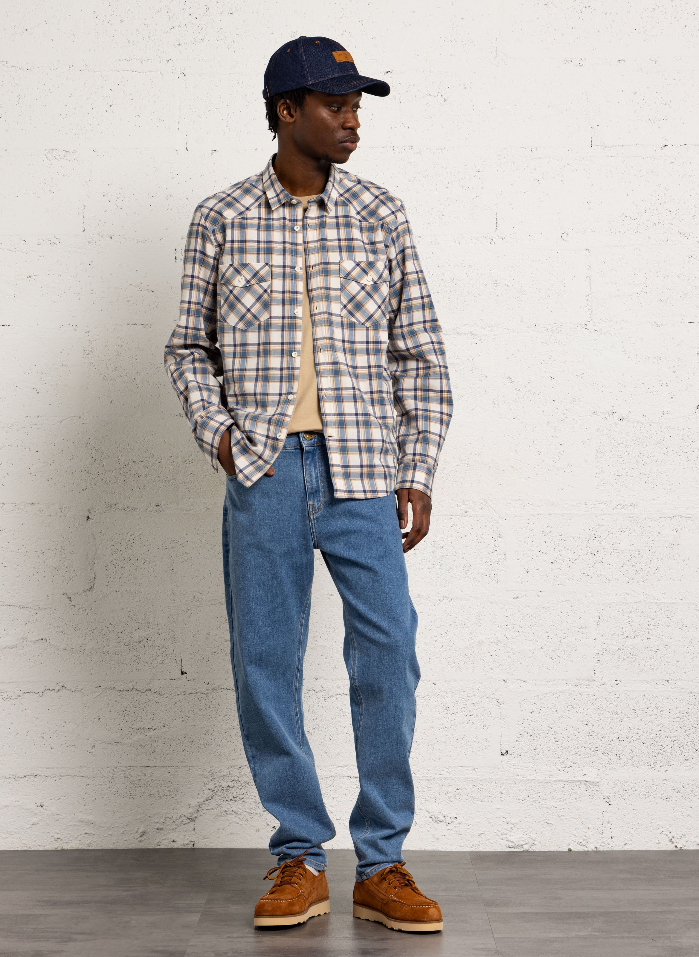 Chemise droite en coton et lin CHEVIGNON Bleu