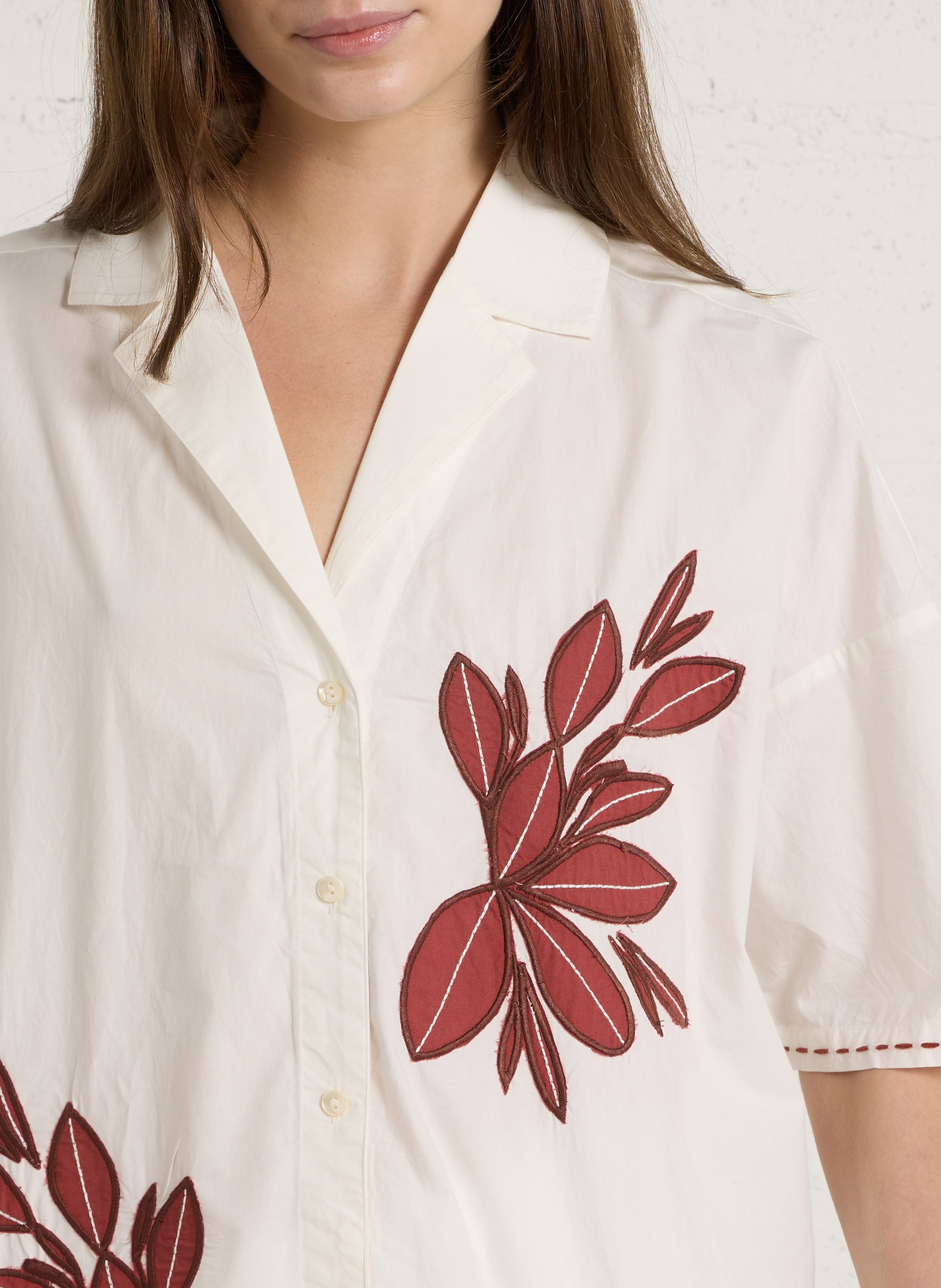 Chemise ample col tailleur brodée en coton DIEGA Rouge
