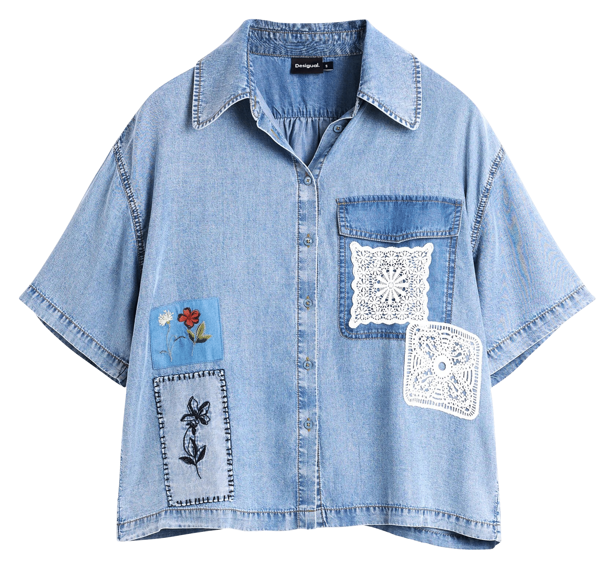 Chemise patchwork en denim DESIGUAL Bleu