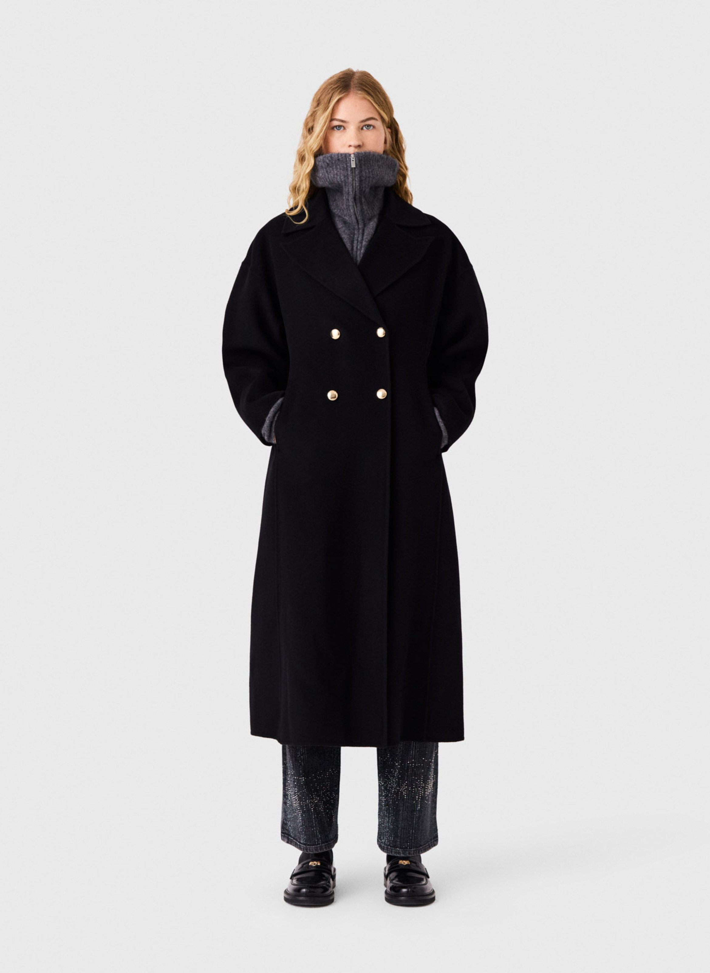 Manteau long en laine MAJE Noir