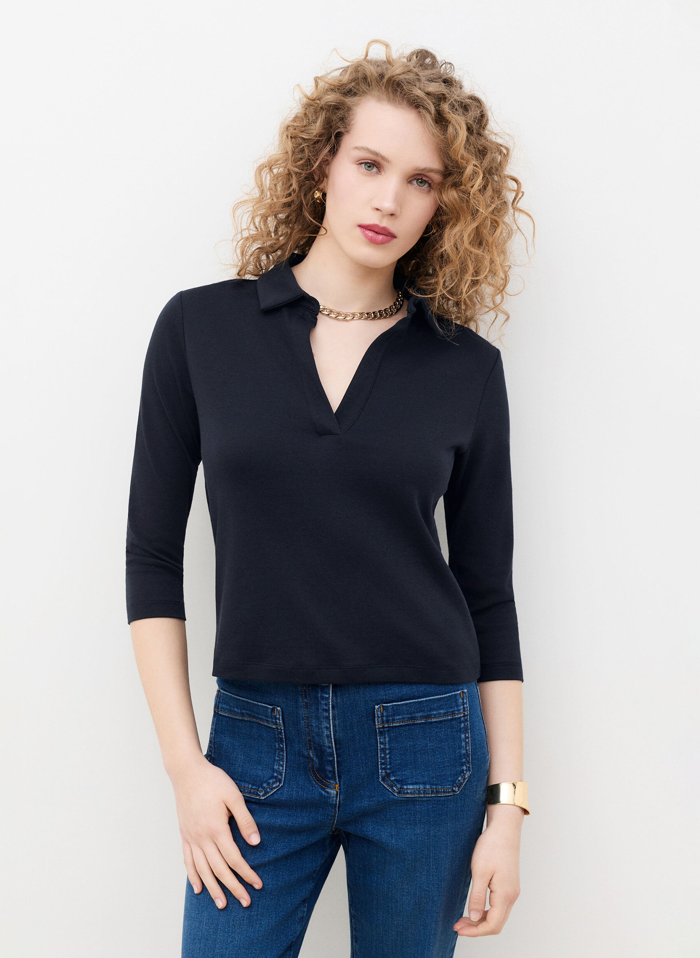 Polo droit en coton CAROLL Bleu