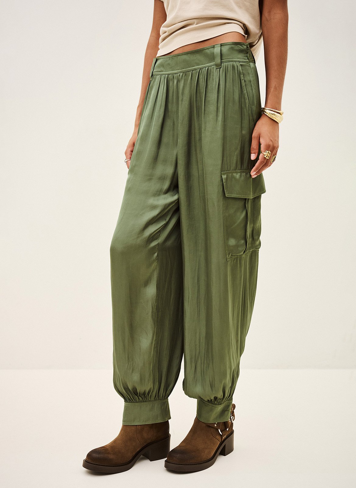 Pantalon large cargo plissé BA&SH Kaki