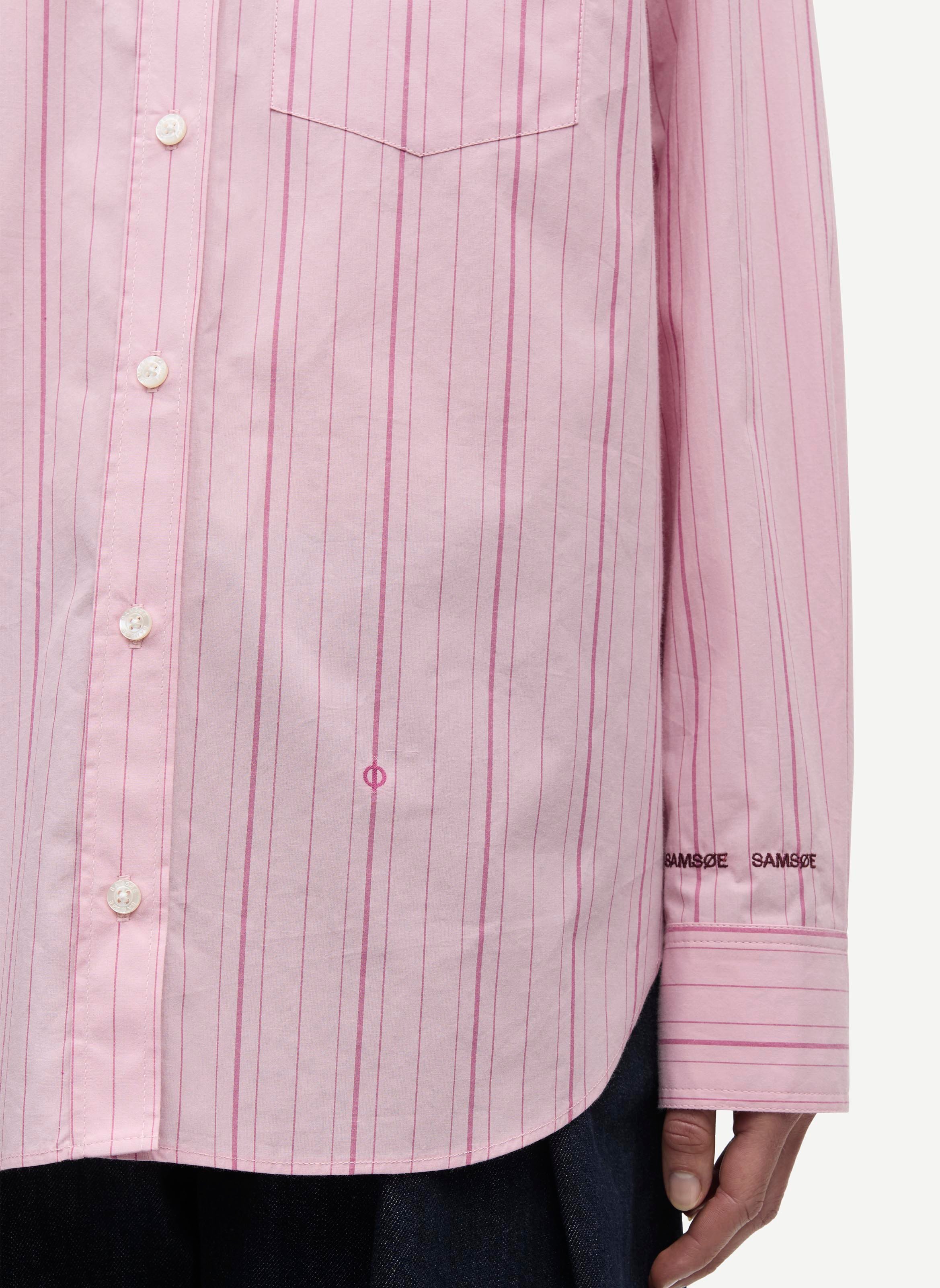 Chemise droite col classique rayée en coton bio SAMSOE SAMSOE Rose