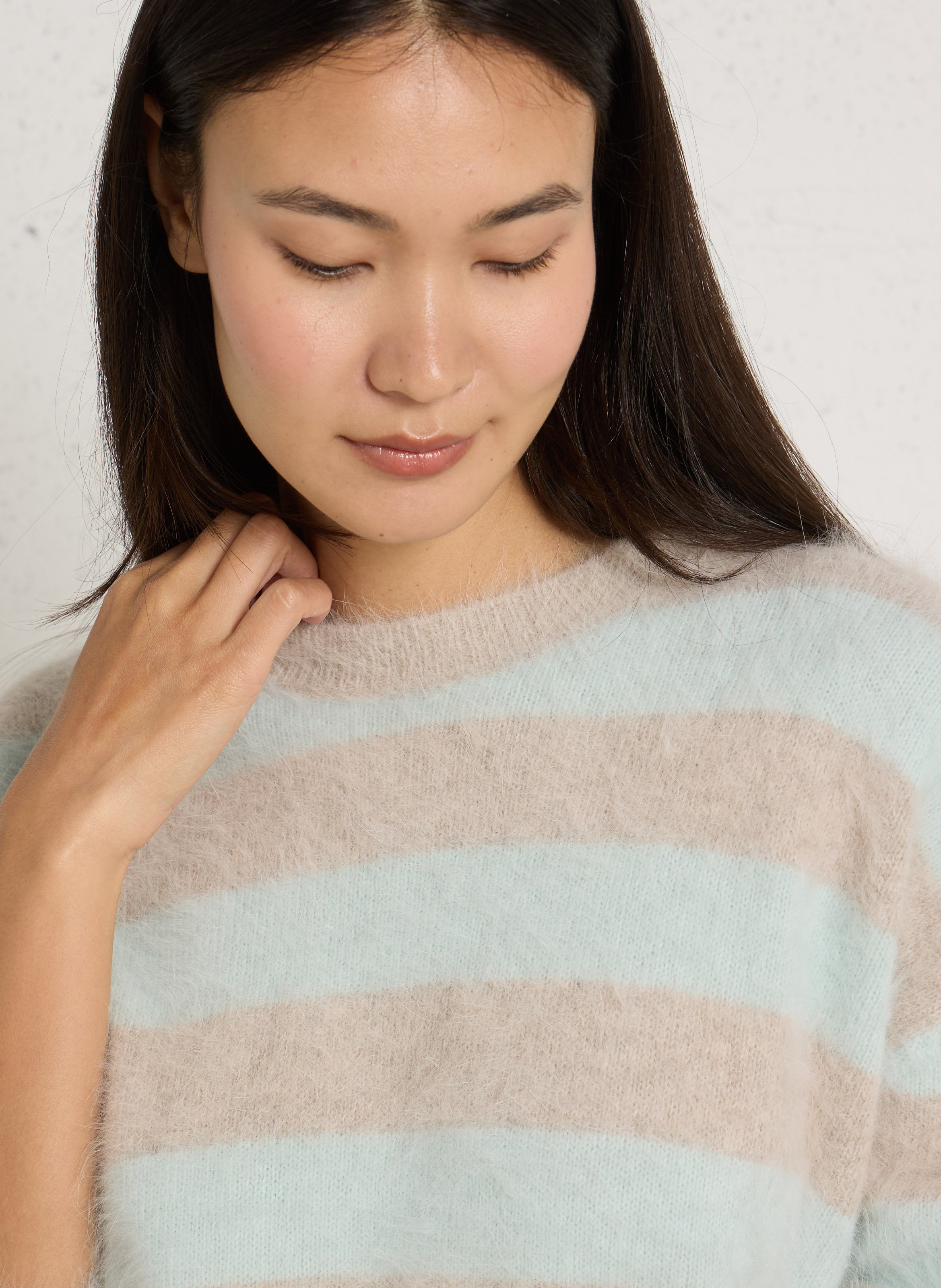 Striped oversized sweater in a blend of angora BELLEROSE Blue