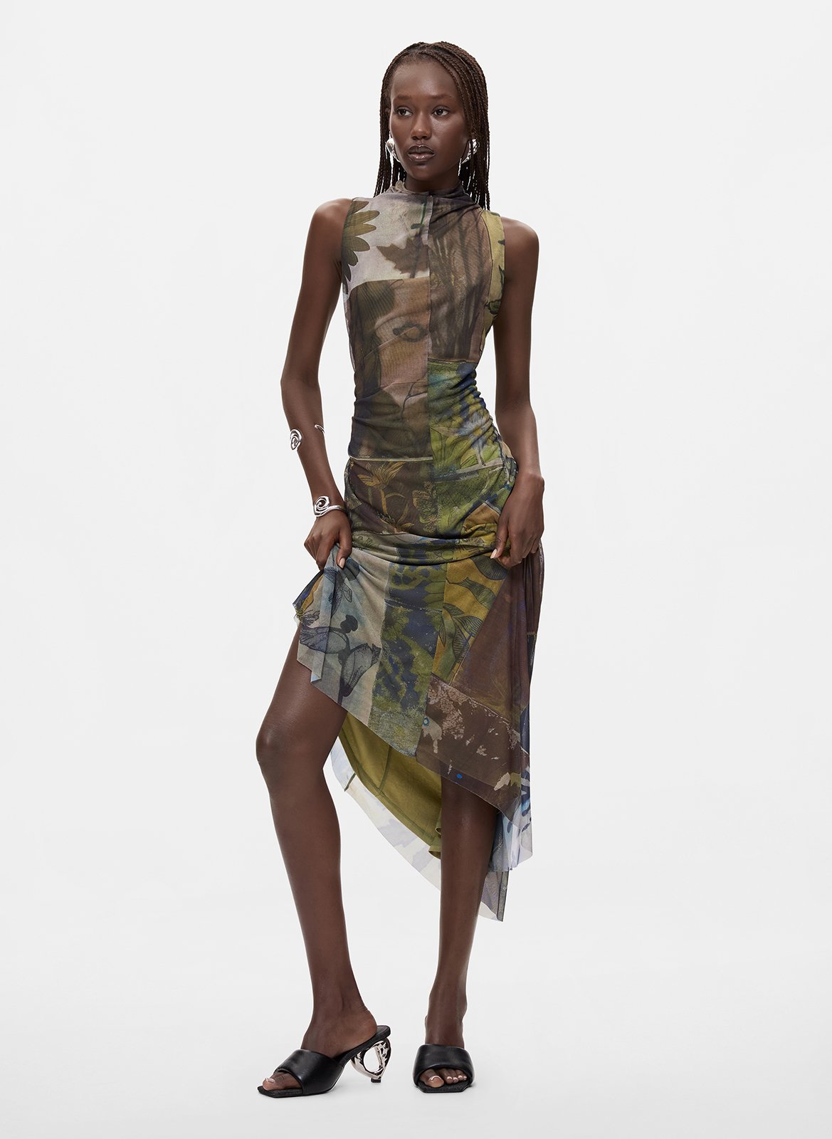 Lange asymmetrische jurk met ronde hals DESIGUAL Groen