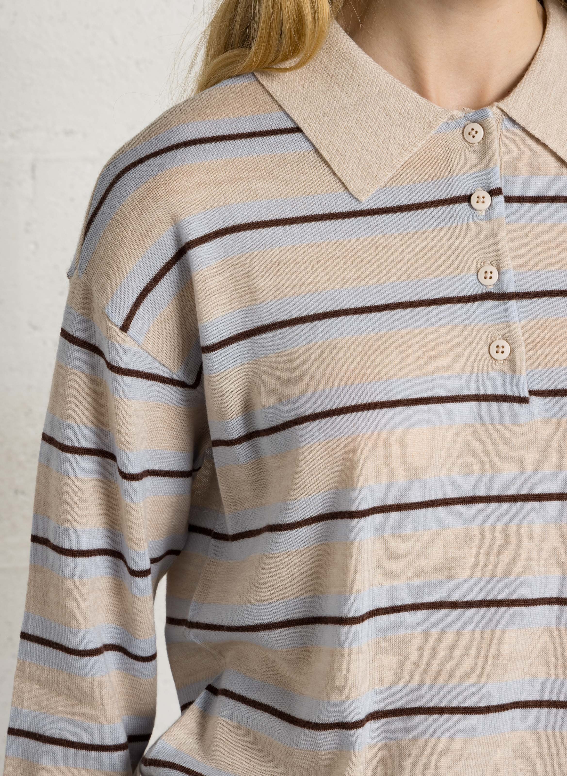 Gestreepte wollen polotrui met knoopsluiting SUD EXPRESS Beige