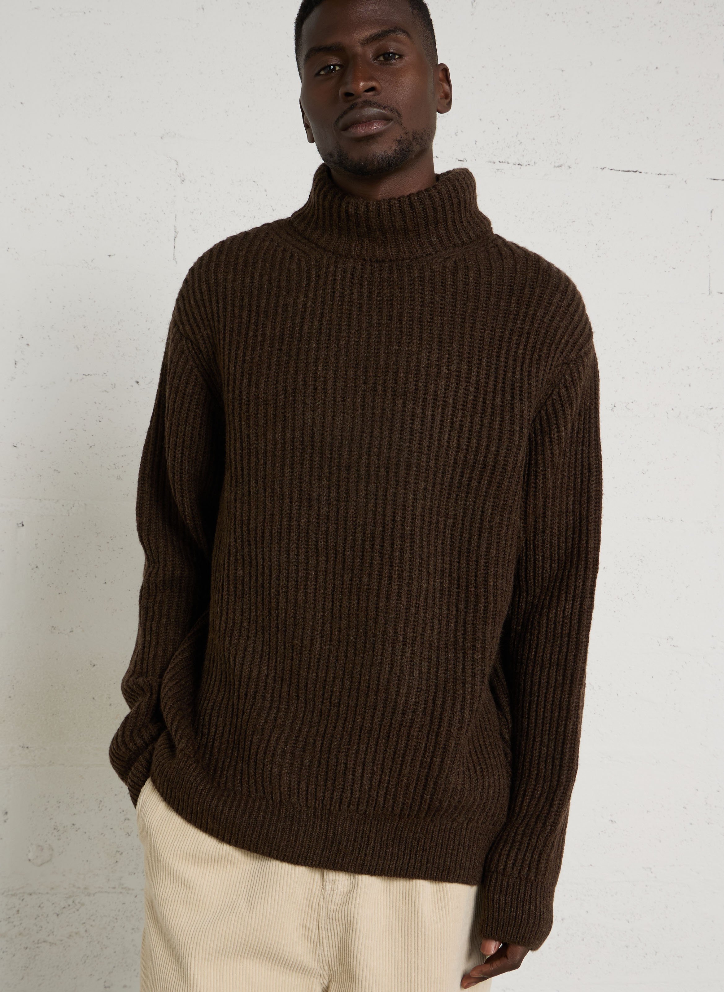 Pull oversize col montant SOLID Kaki