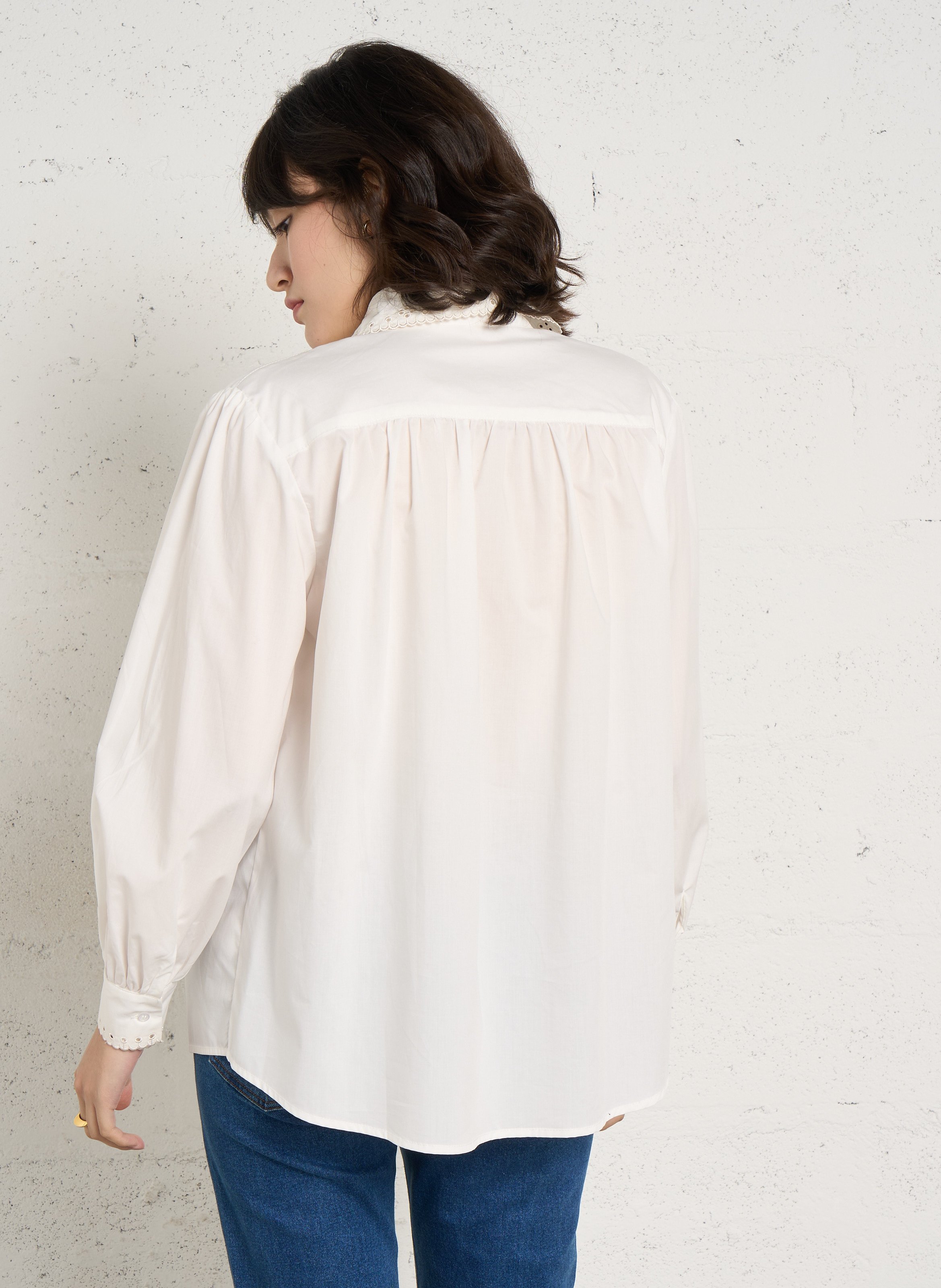 Chemise ample à broderies en coton mélangé THE KORNER Beige