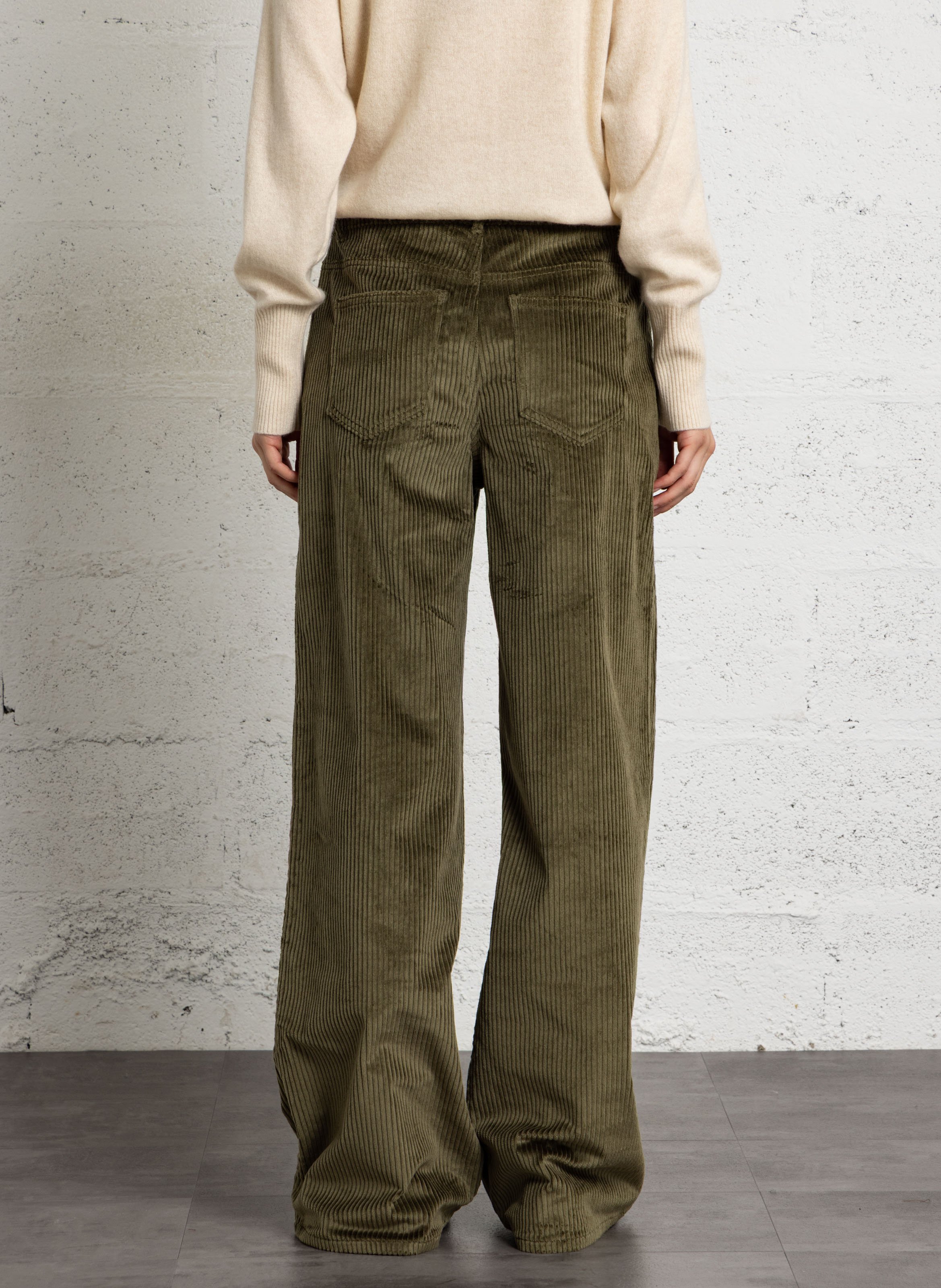 Pantalon large velours en coton mélangé DES PETITS HAUTS Vert