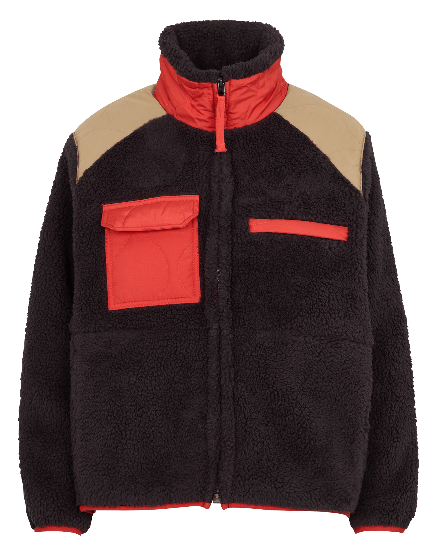 Zip-up sherpa jacket with stand-up collar TAION Brown
