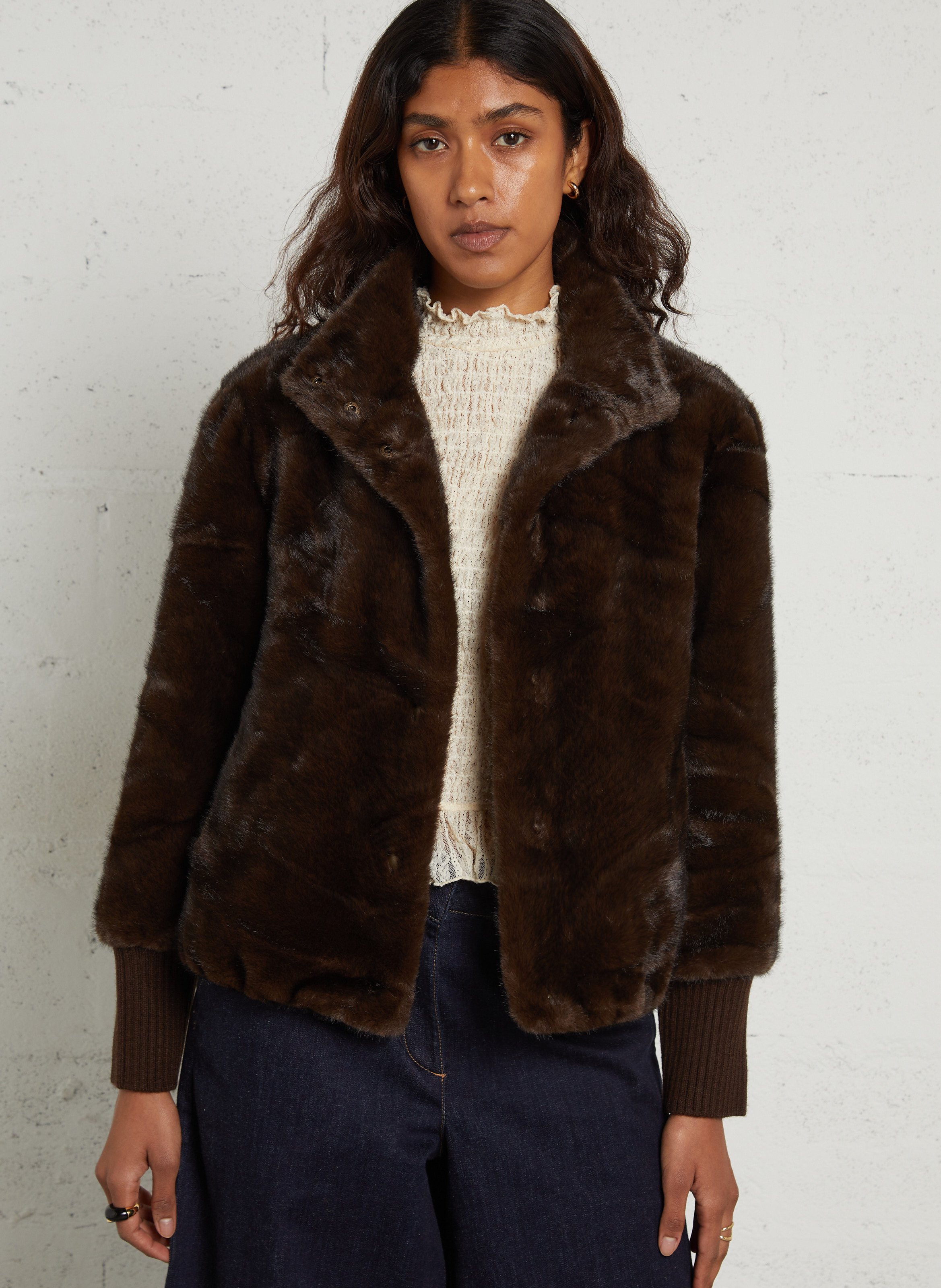Manteau droit effet fourrure MAISON 123 Marron