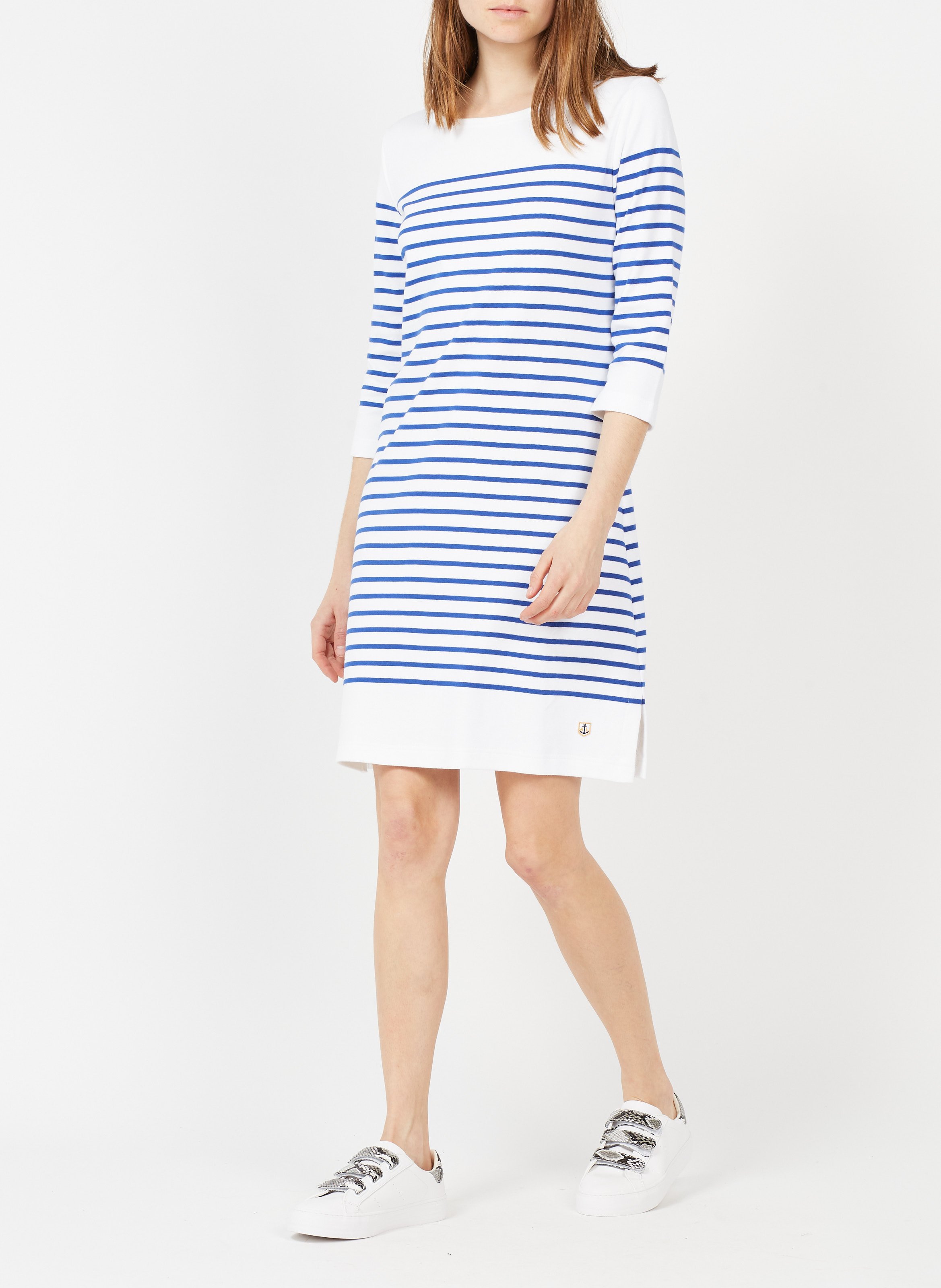 Gestreiftes Baumwollkleid mit Rundhalsausschnitt ARMOR LUX Weiss