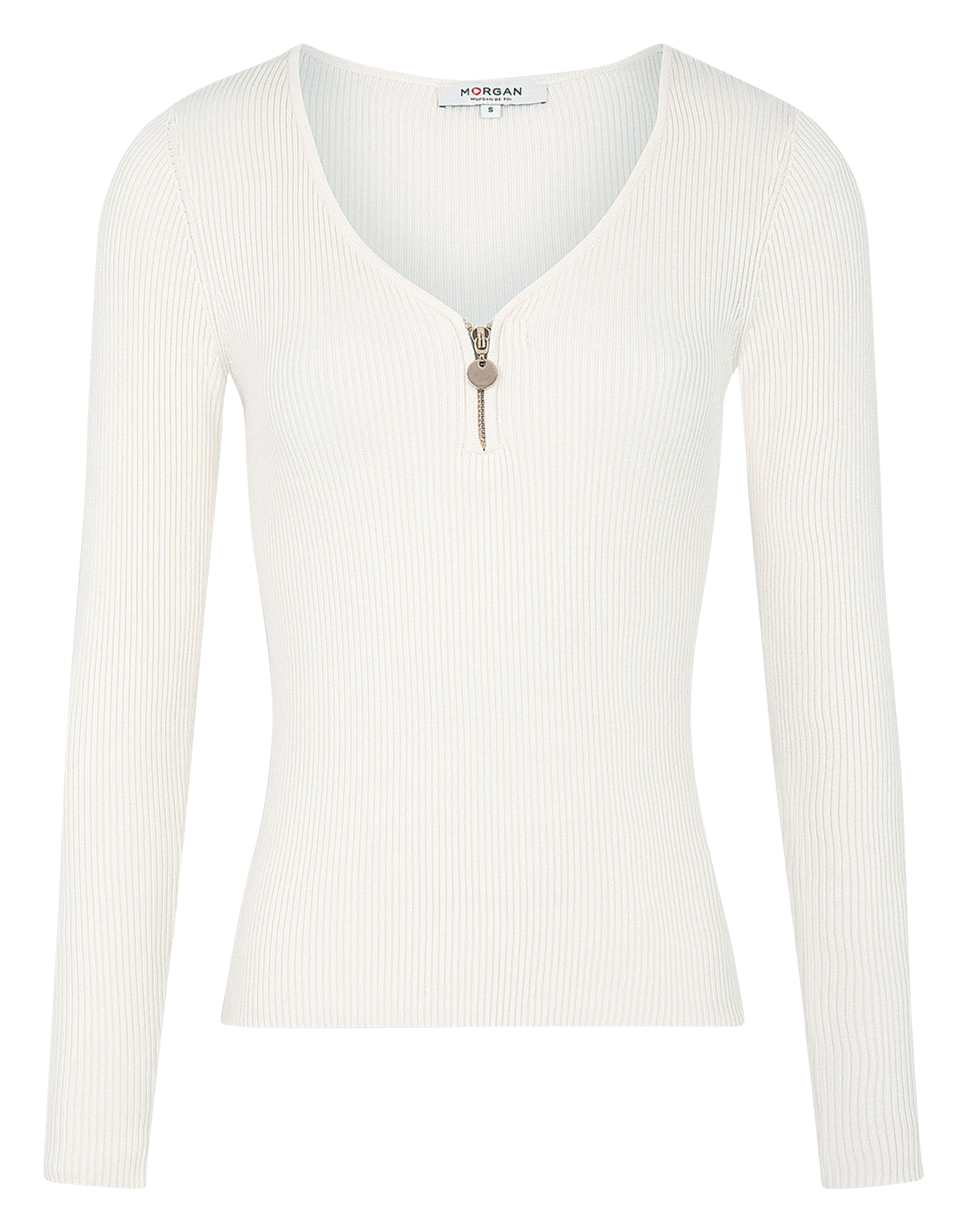 Ribbeltrui met V-hals MORGAN Beige