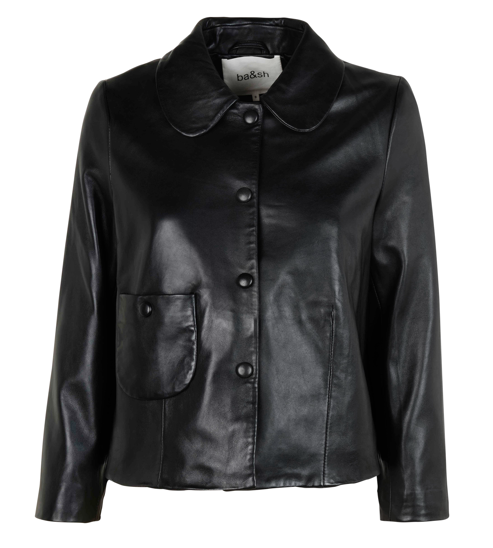 Veste courte col claudine en cuir BA&SH Noir