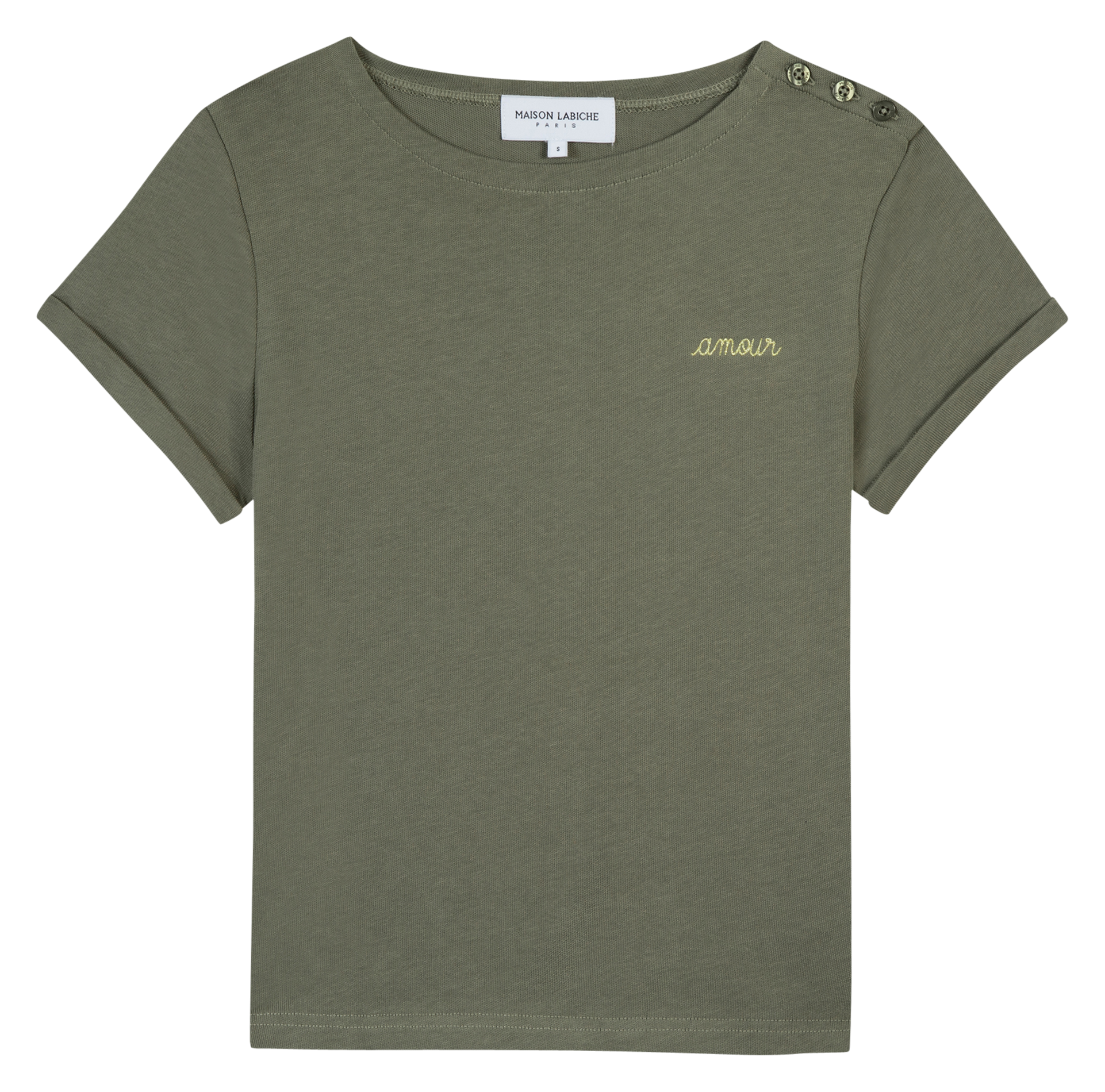 Tee-shirt ample col rond en coton bio briodé MAISON LABICHE Vert