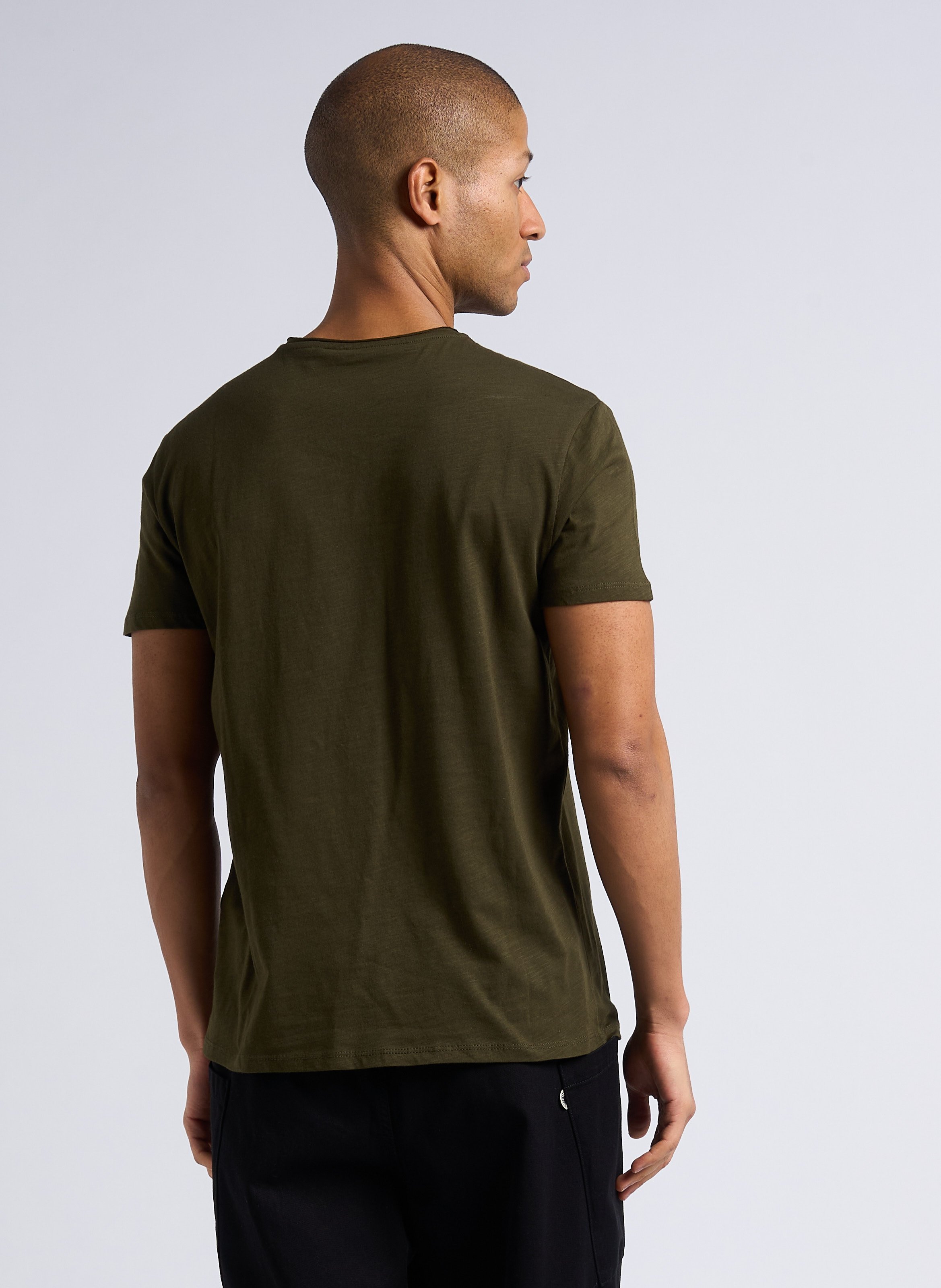 Slim-fit V-neck slub cotton T-shirt IKKS Khaki